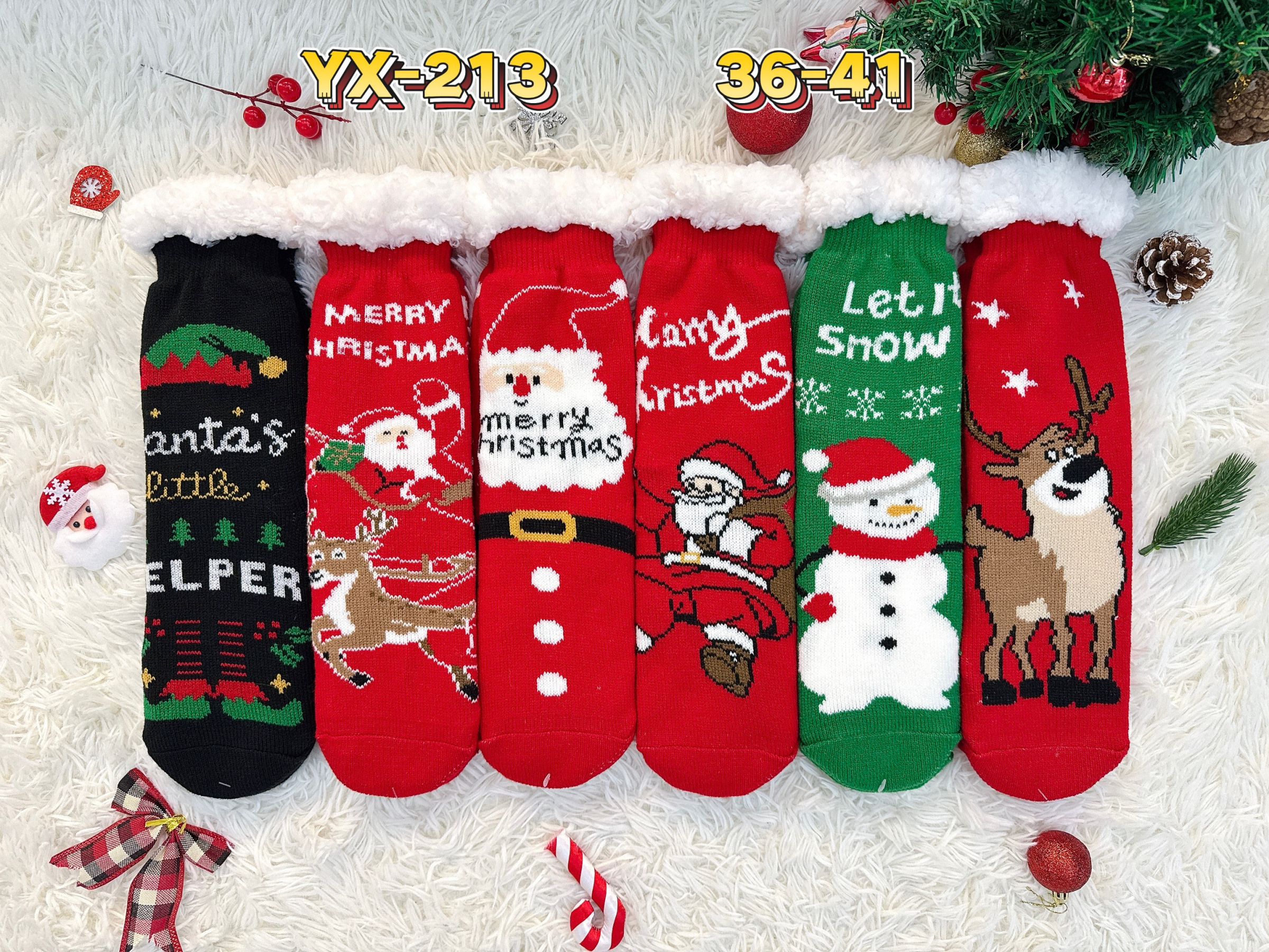 Großhändler PHENIX ROUGE - Damen Weihnachts-Hausschuhsocken mit Futter und rutschfester Sohle (PAKET)