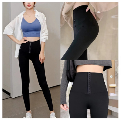 Grossiste PHENIX ROUGE - Leggings femme gainant en noir avec agrafes Grossiste PHENIX ROUGE - Leggings femme gainant en noir avec agrafes