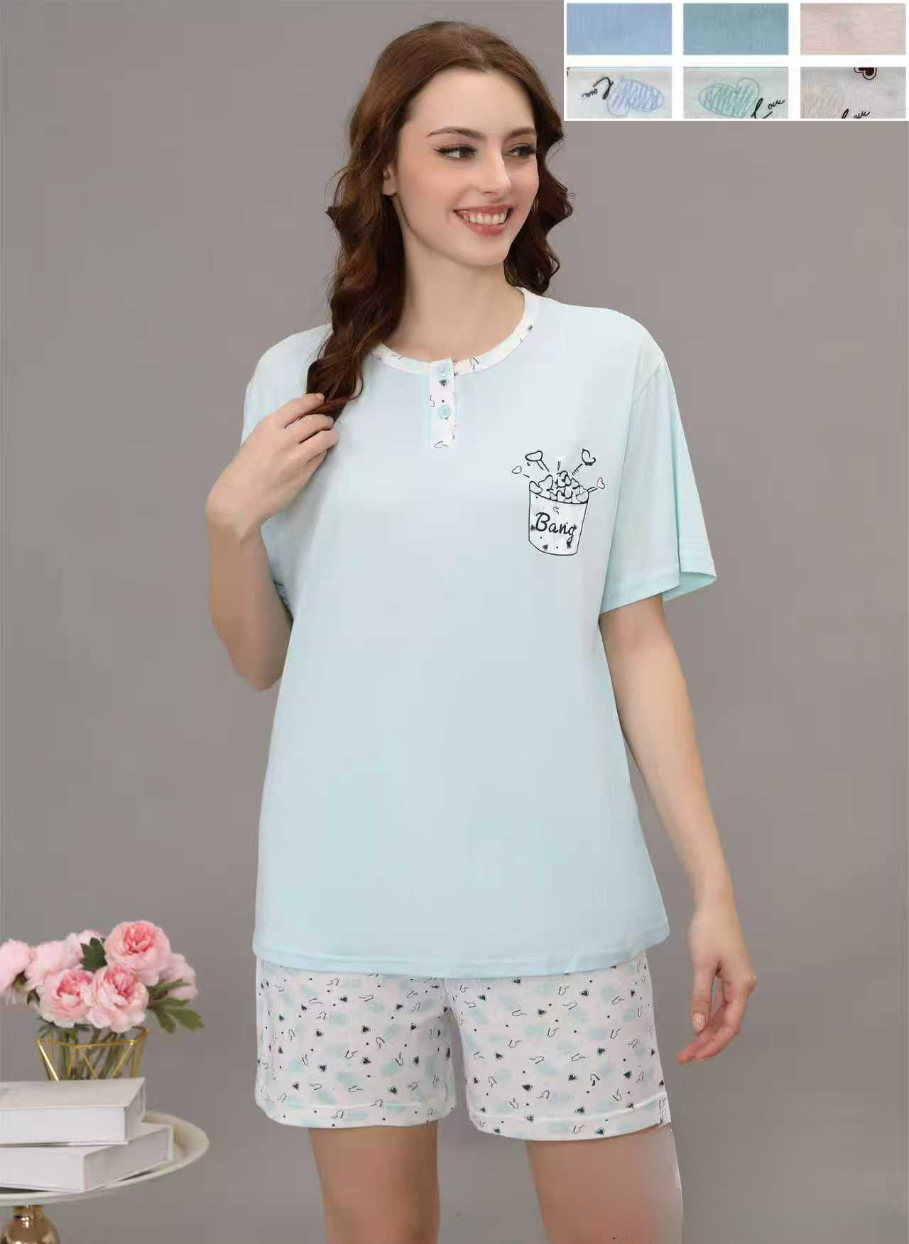 Grossiste PHENIX ROUGE - ENSEMBLES PYJAMA MANCHES COURTES ET SHORT FEMME EN COTON