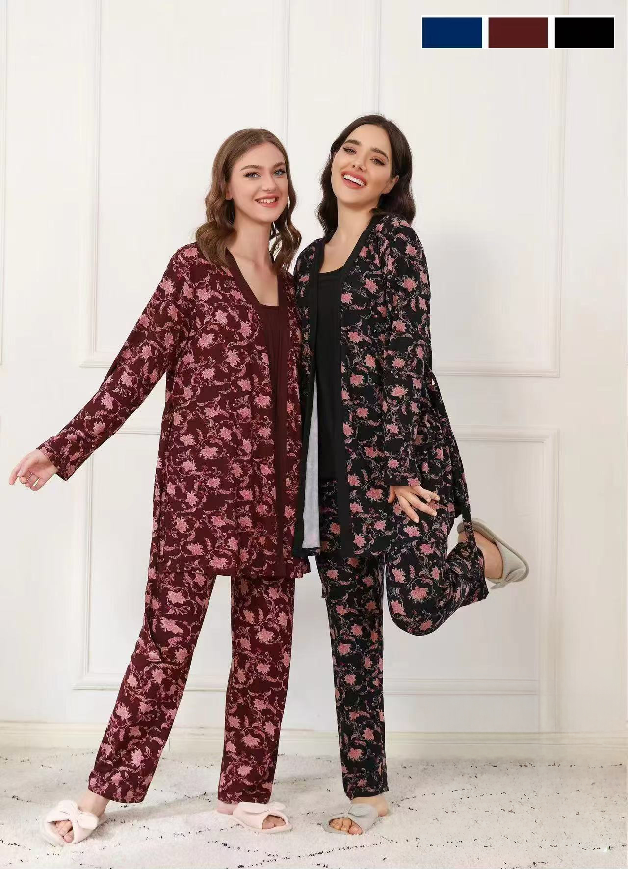 Grossiste PHENIX ROUGE - ENSEMBLES PYJAMA 3 PIÈCES (AVEC PEIGNOIR) FEMME
