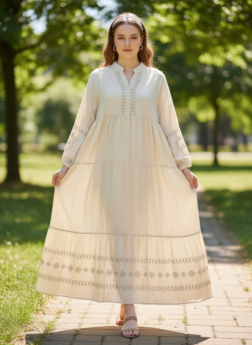 Grossiste PHI PHI STAR - Robe longue chemisier ample avec broderie artistique