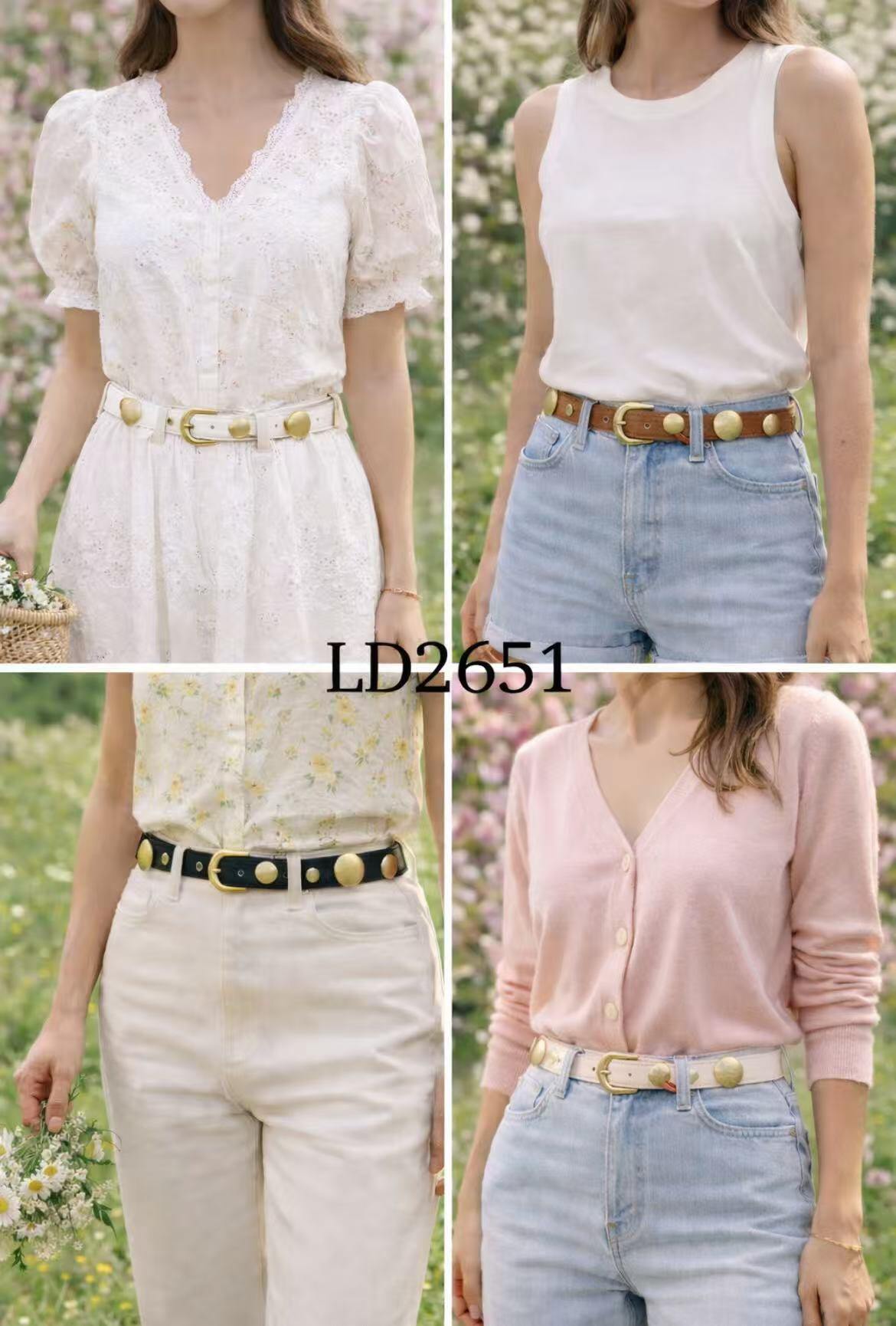 Wholesaler PHIL - Women's Slim Belt with Gold Round Studs – Elegant Faux Leather Belt
