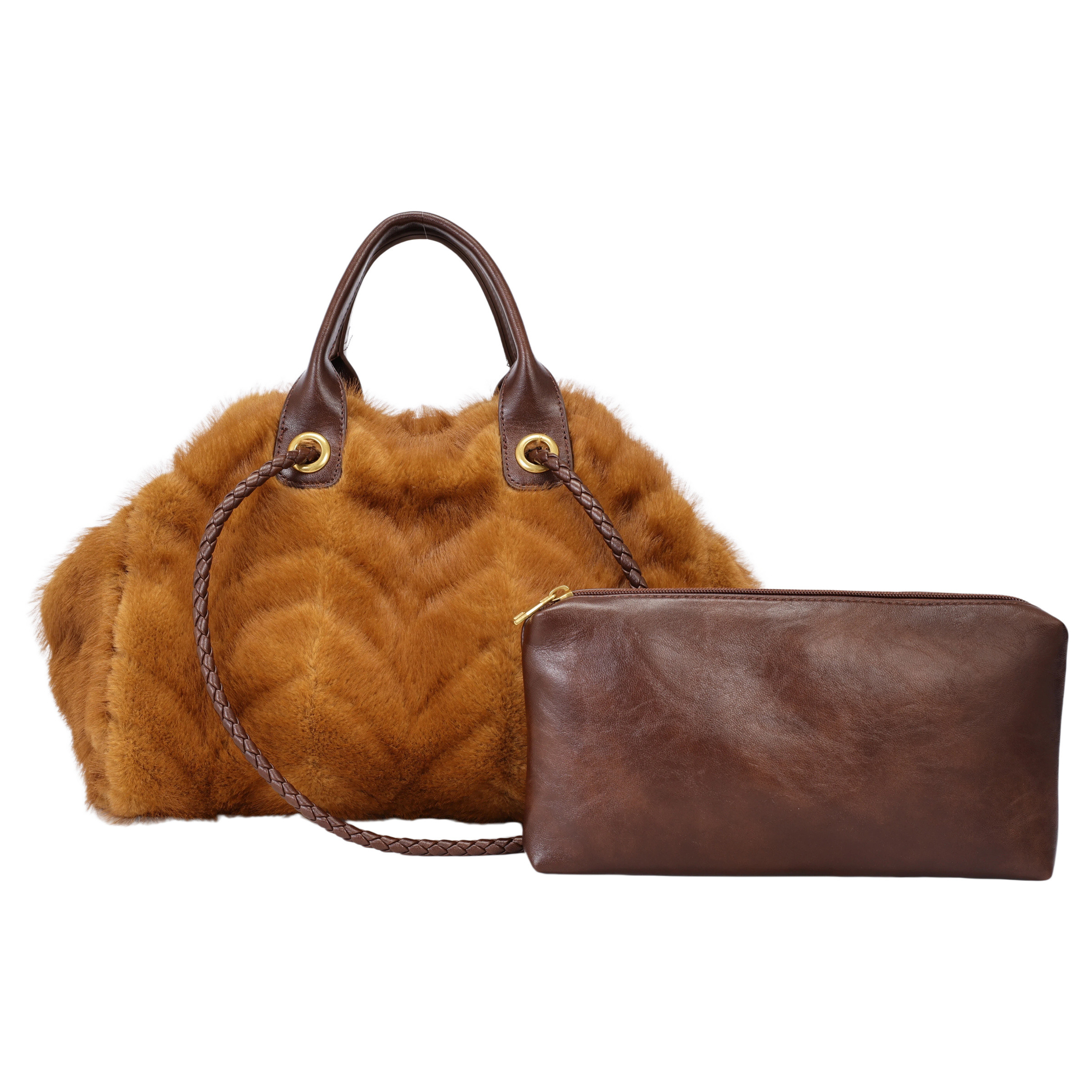 Wholesaler PHIL - Faux Fur Shopping Bag with Coordinated Pouch