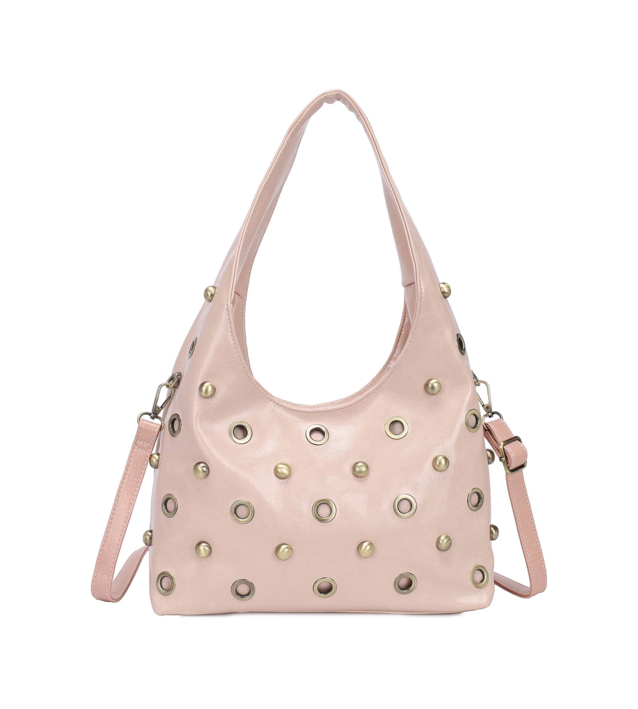 Wholesaler PHIL - Shoulder bag with studs and metal eyelets – soft leather effect, feminine style