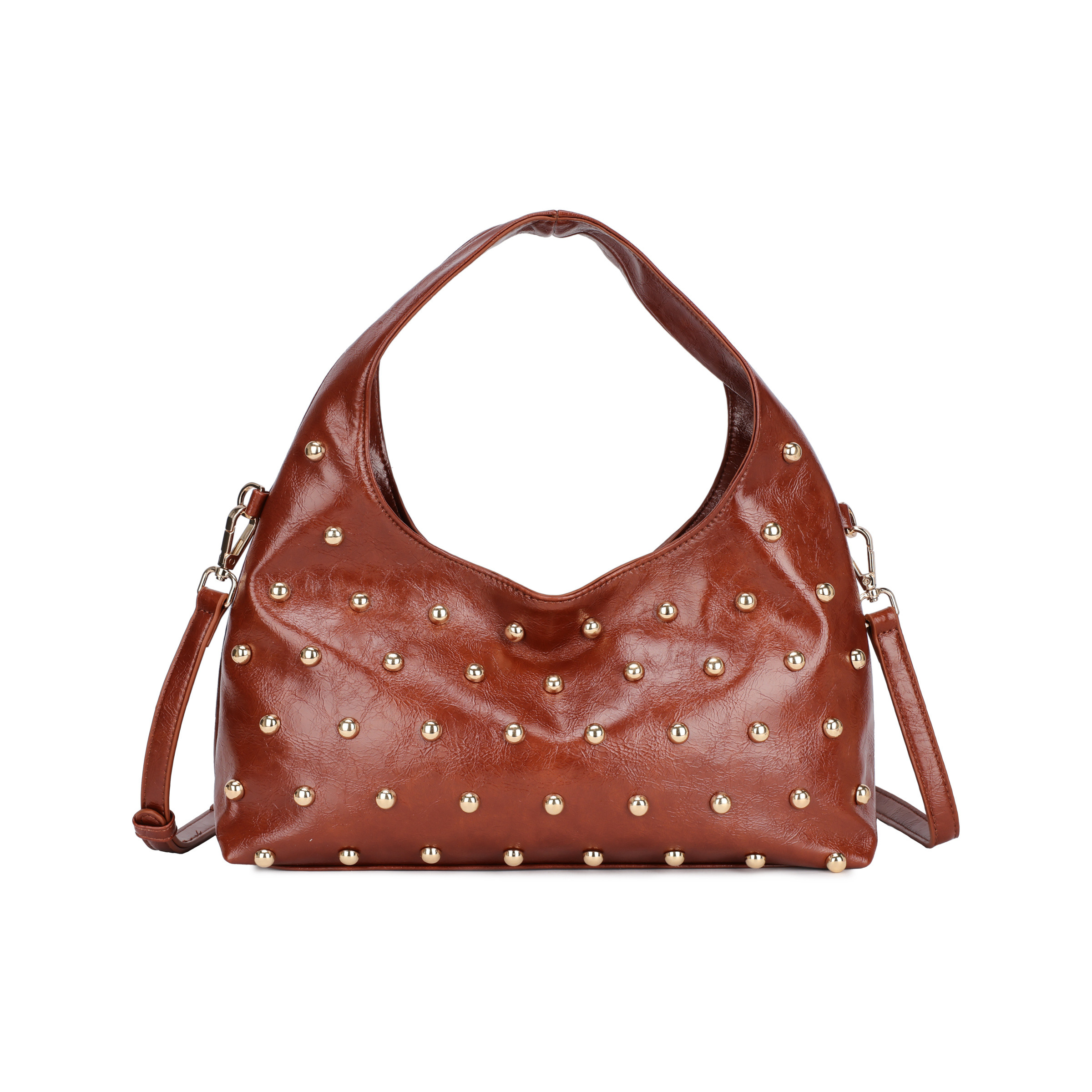 Wholesaler PHIL - Women's hobo bag with a soft design and decorative gold studs. Featuring an adjustable shoulder strap and spacious interior, perfect for a modern look.