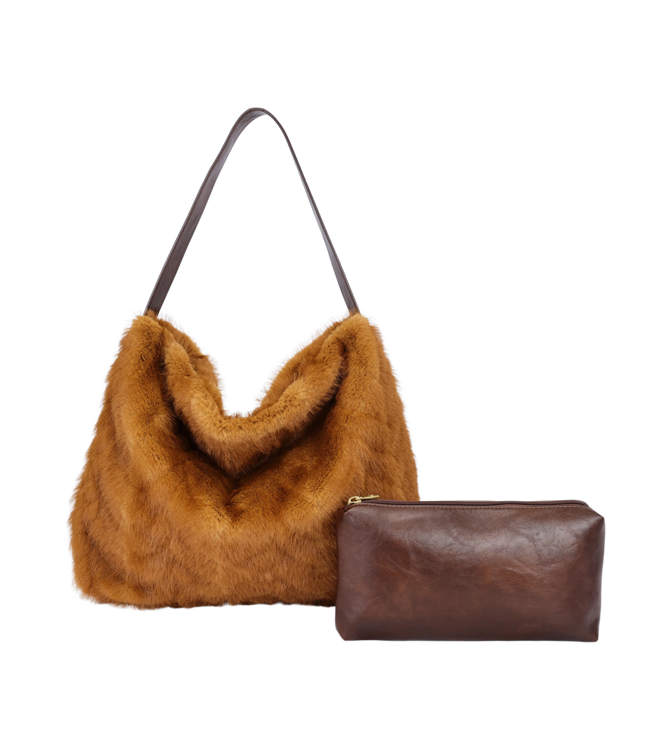 Wholesaler PHIL - Women's Faux Fur Shopper Bag with Clutch