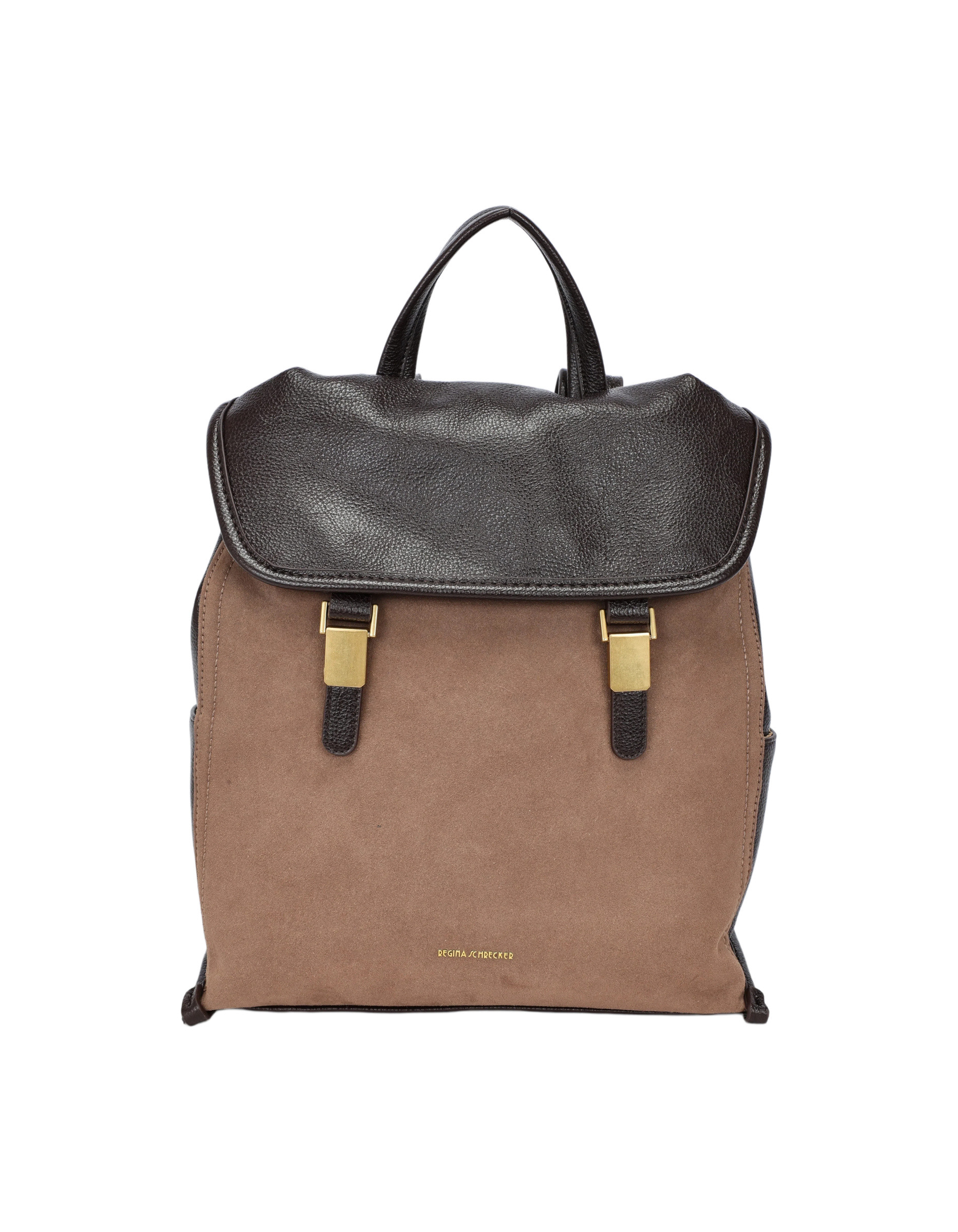 Wholesaler PHIL - Women's two-tone backpack with flap and gold details