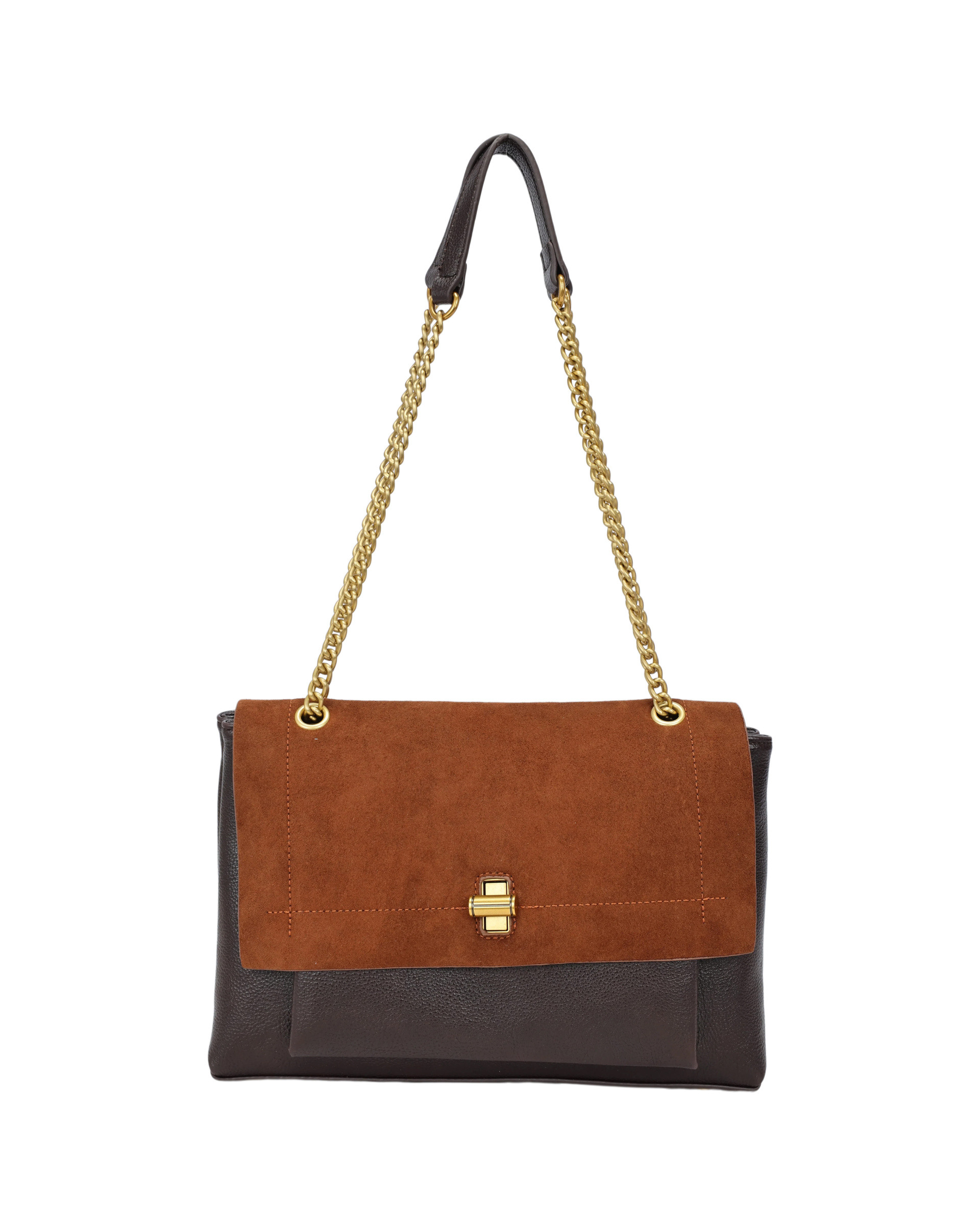 Wholesaler PHIL - Suede Effect Shoulder Bag with Gold Chain and Flap