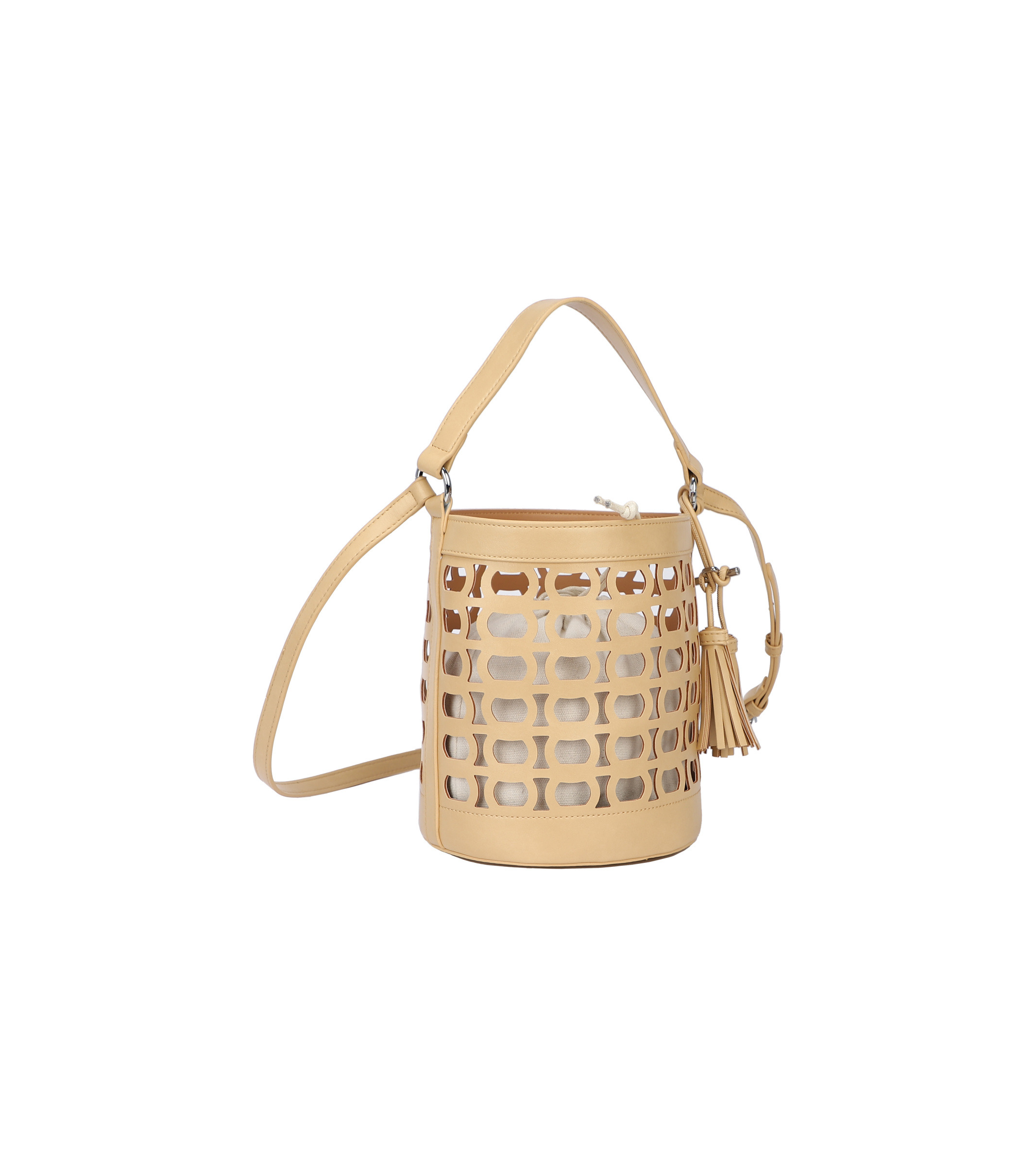 Wholesaler PHIL - Women's perforated bucket bag with shoulder strap – Trendy mini summer bucket bag