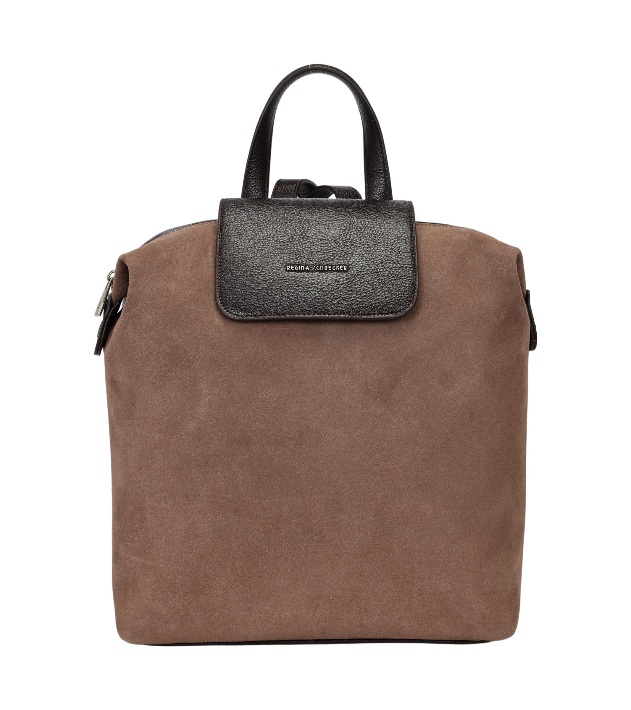 Wholesaler PHIL - Suede-effect backpack with flap and contrasting details