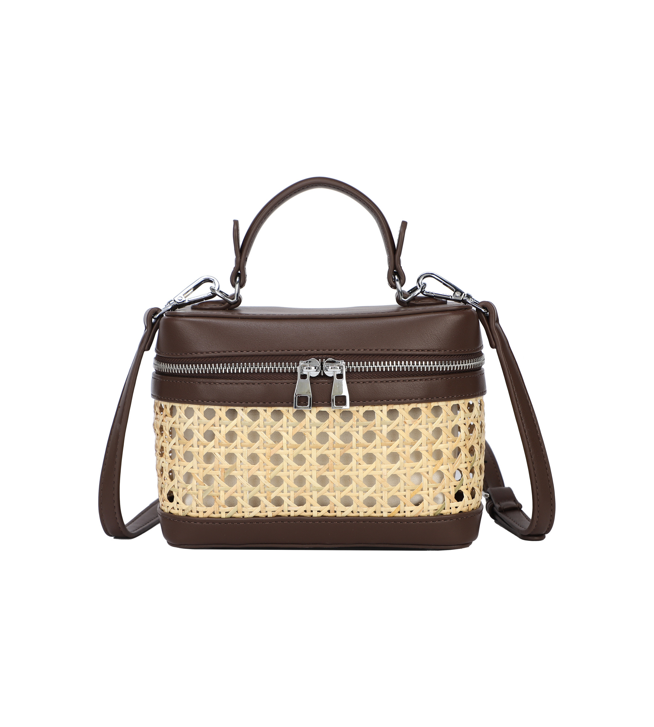 Grossista PHIL - Borsa a mano donna in rattan e ecopelle con tracolla – mini bag estiva elegante stile naturale