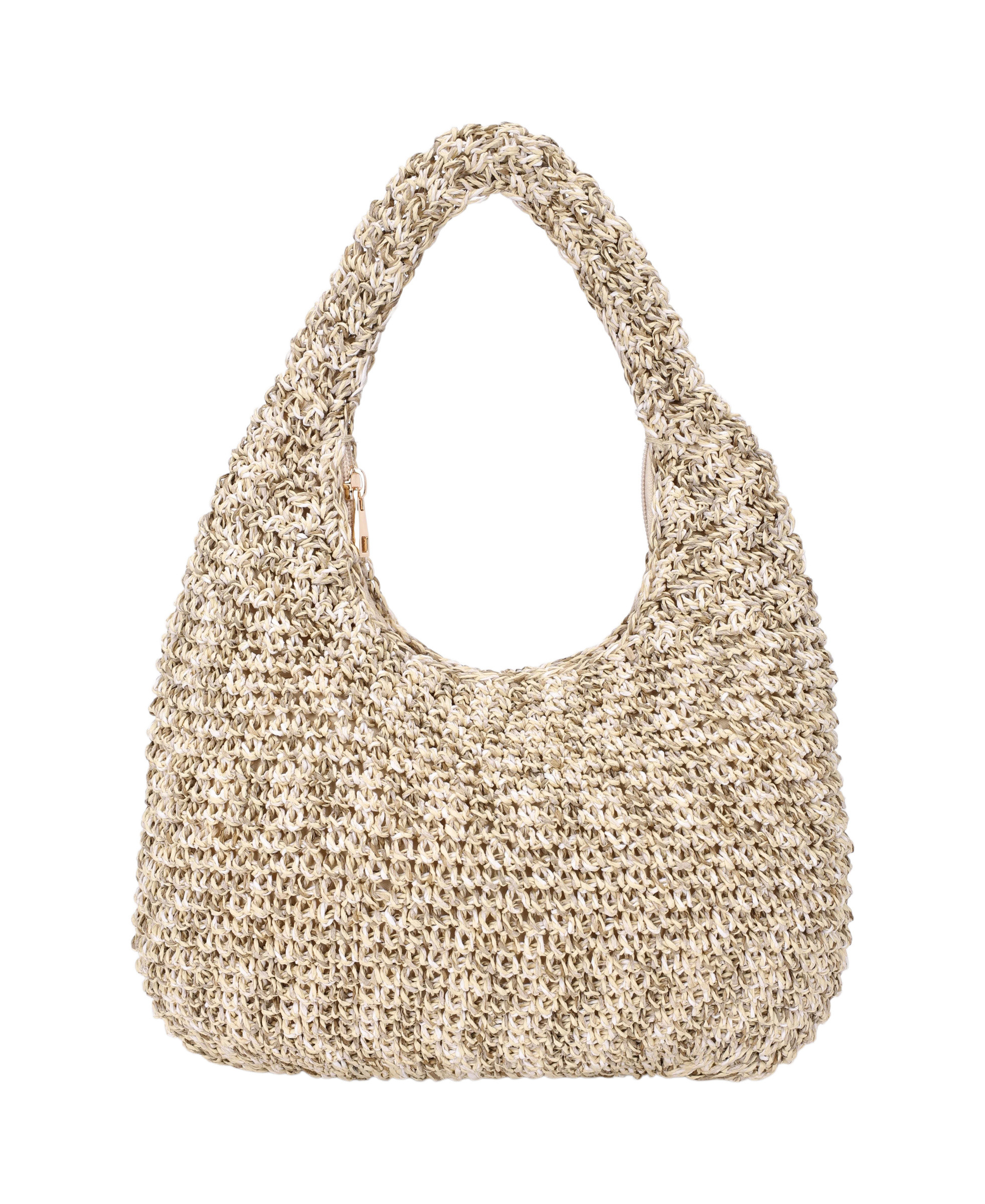 Wholesaler PHIL - Woven raffia hobo bag with a natural look, zipper, and soft handle, minimal summer style