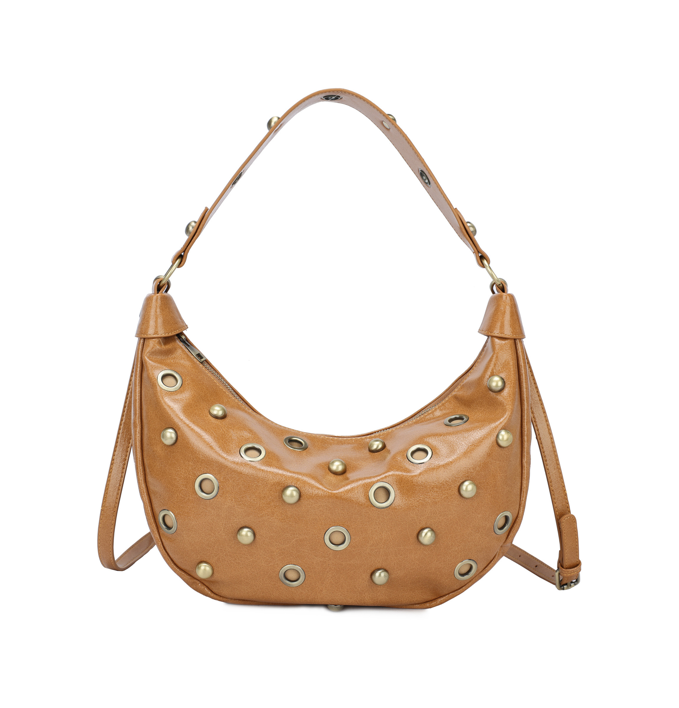 Wholesaler PHIL - Shoulder bag with studs and metal eyelets – vintage style leather effect