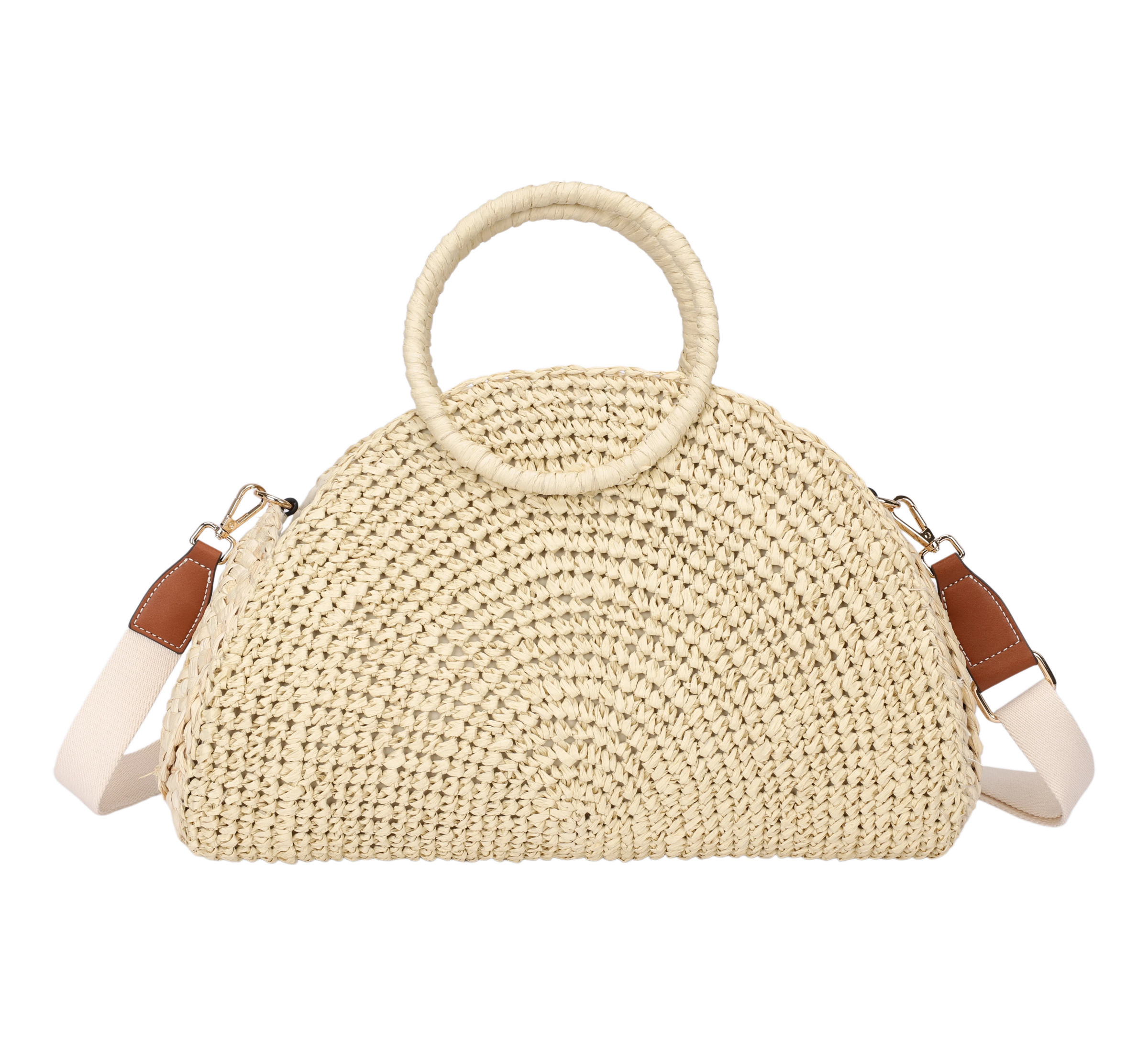Wholesaler PHIL - Woven raffia bag with round rigid handle and adjustable shoulder strap, summer style