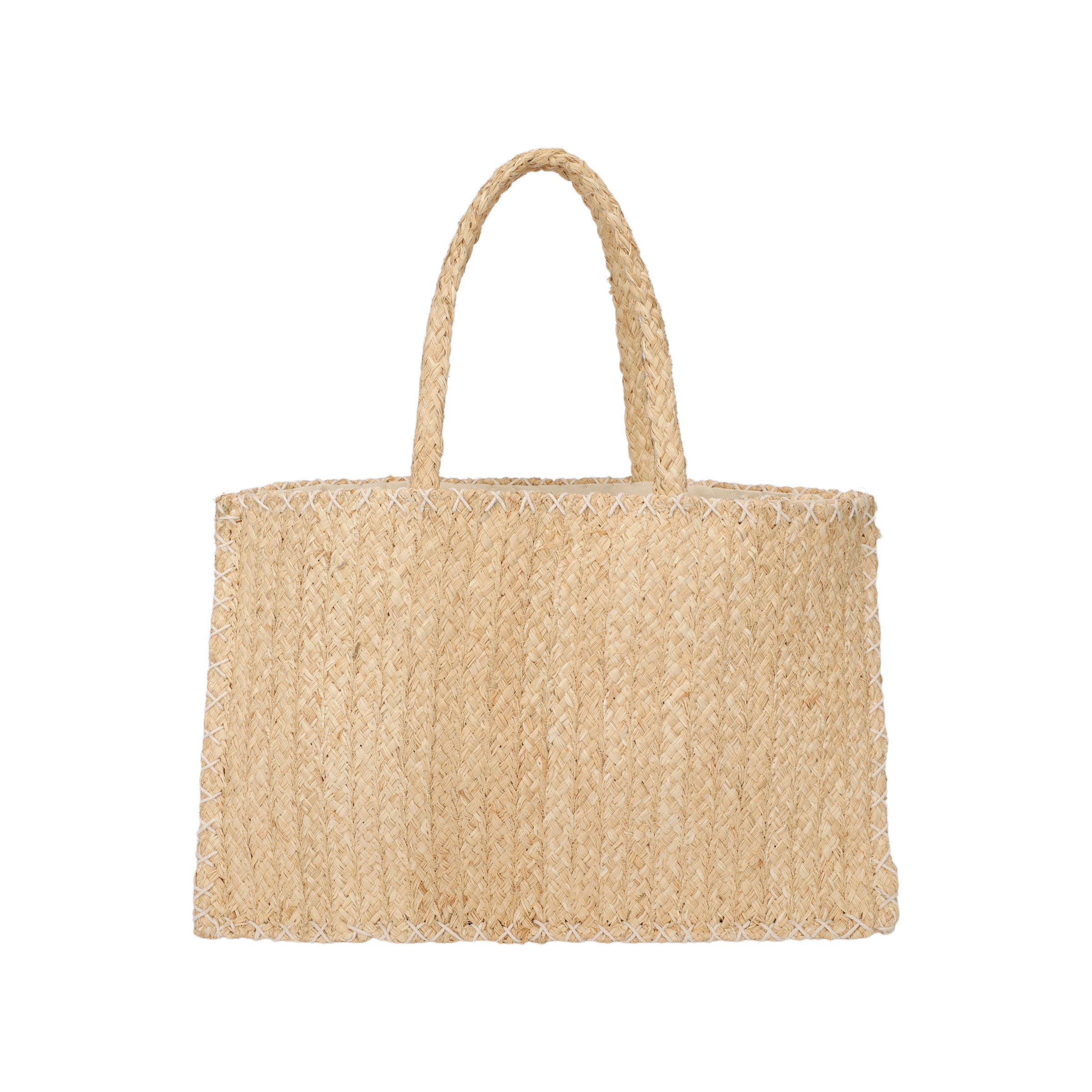 Wholesaler PHIL - Rectangular woven straw beach bag with long handles and contrasting trim