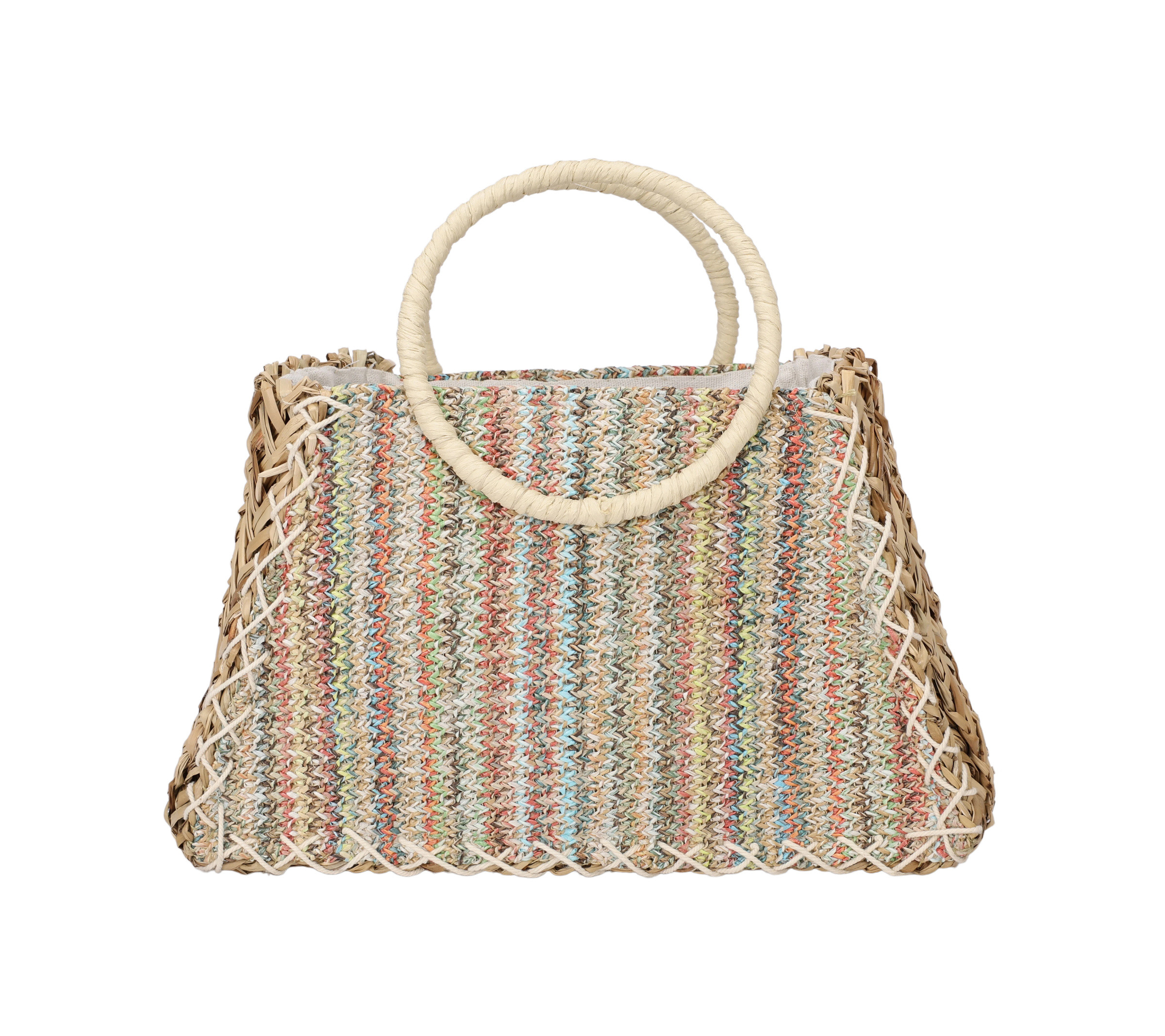 Wholesaler PHIL - Multicolored woven straw bag with double round rigid handles handcrafted summer design