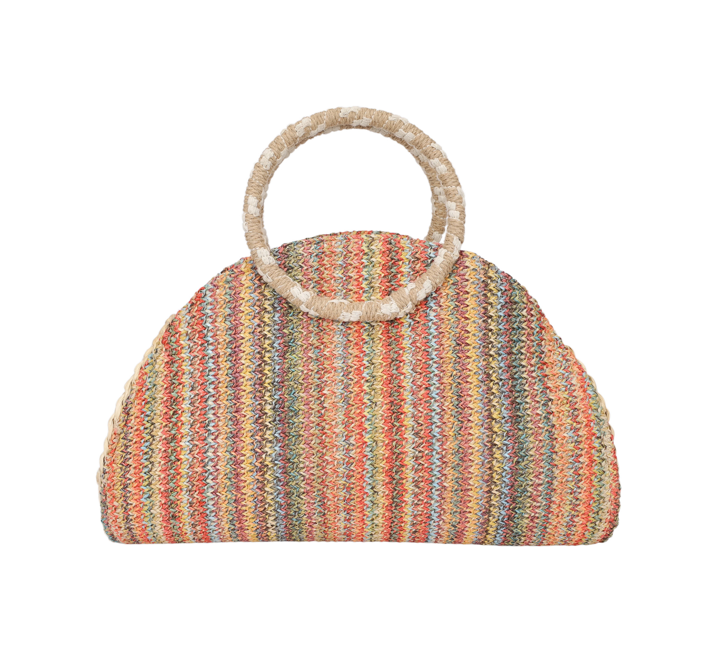 Wholesaler PHIL - Multicolored woven raffia beach bag with round rigid handle resort style