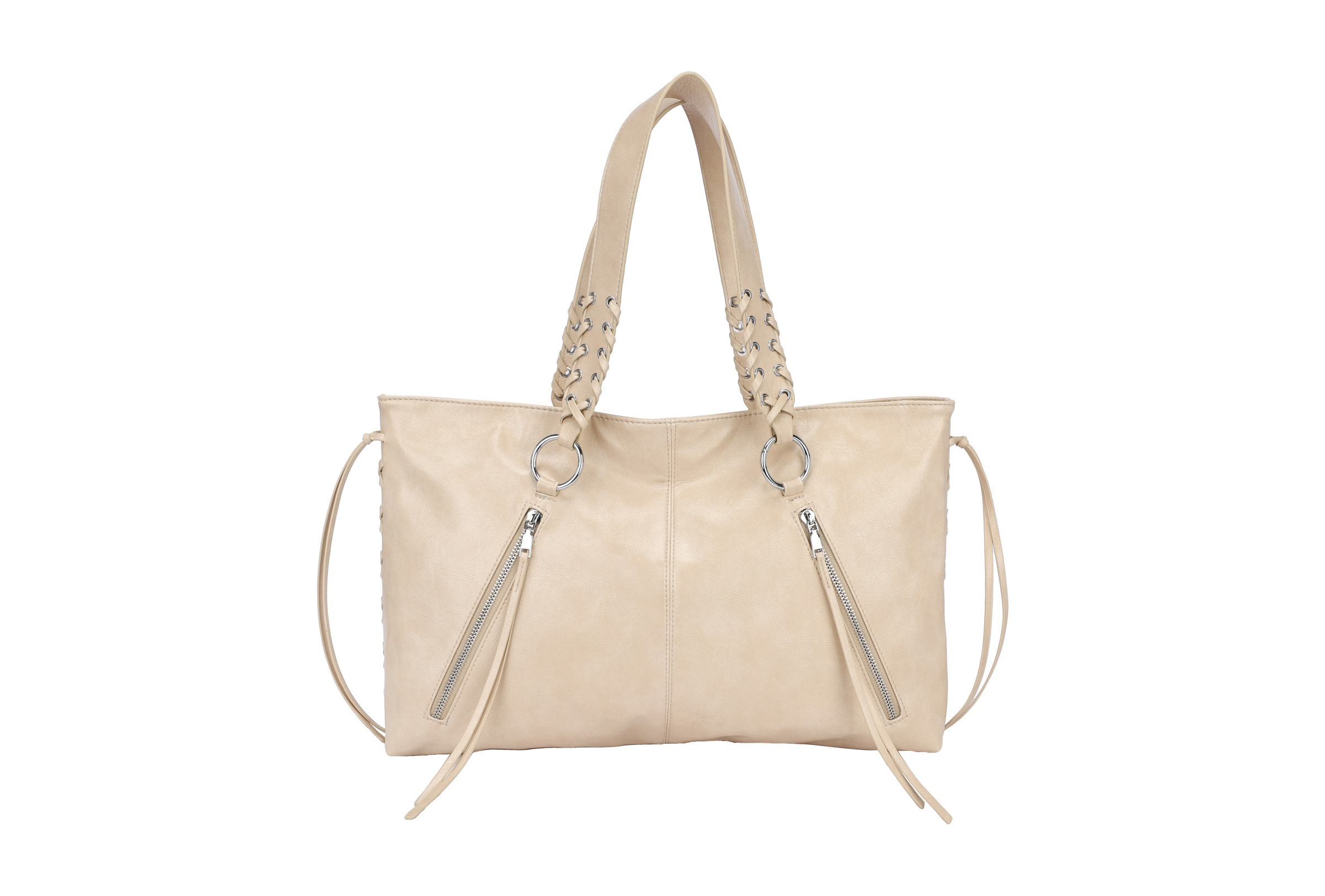 Mayorista PHIL - Bolso de hombro grande con cremalleras frontales y asa trenzada – tote bag de mujer espacioso y elegante