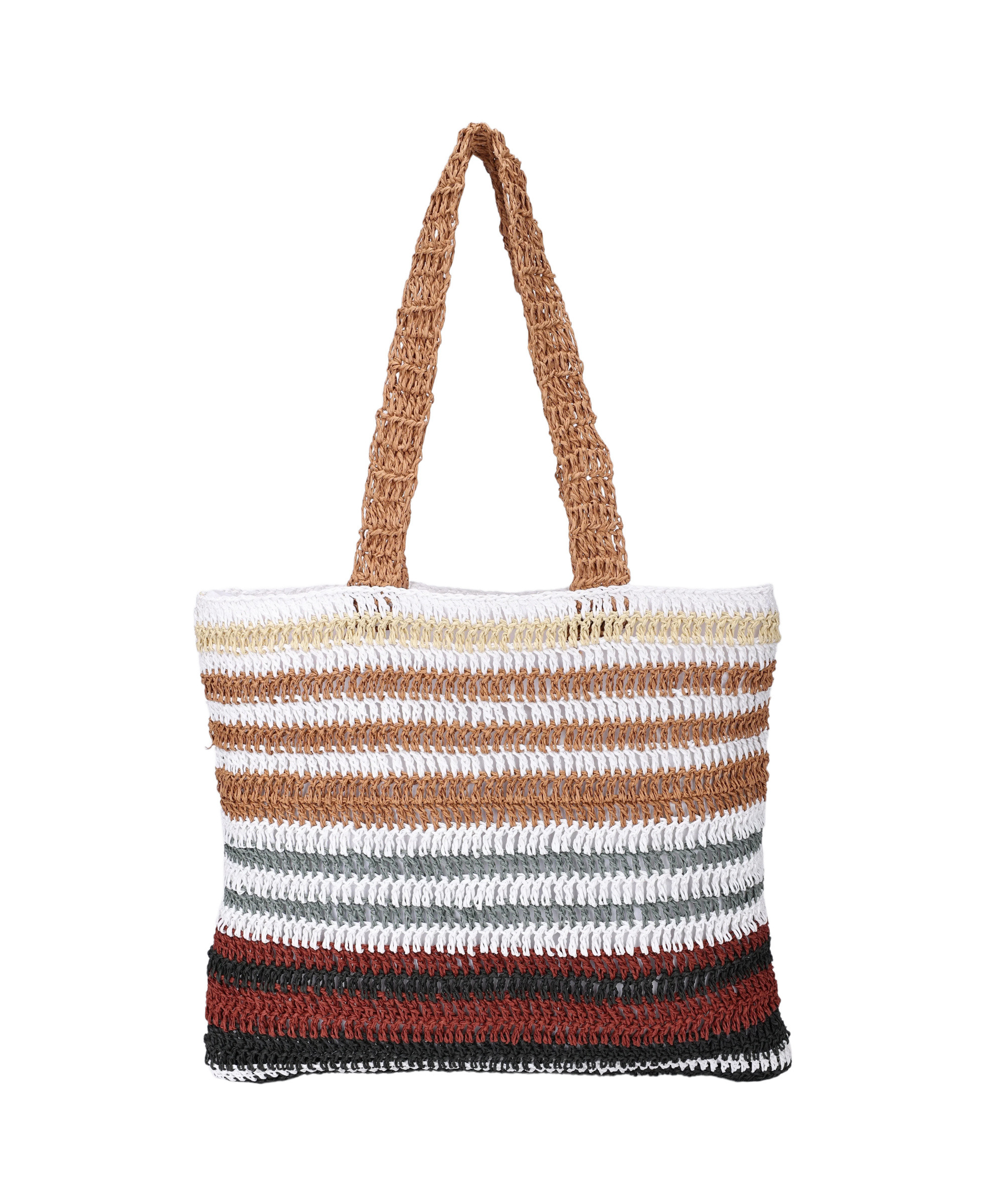 Wholesaler PHIL - Woven raffia tote bag with multicolored stripes and long handles, casual summer style
