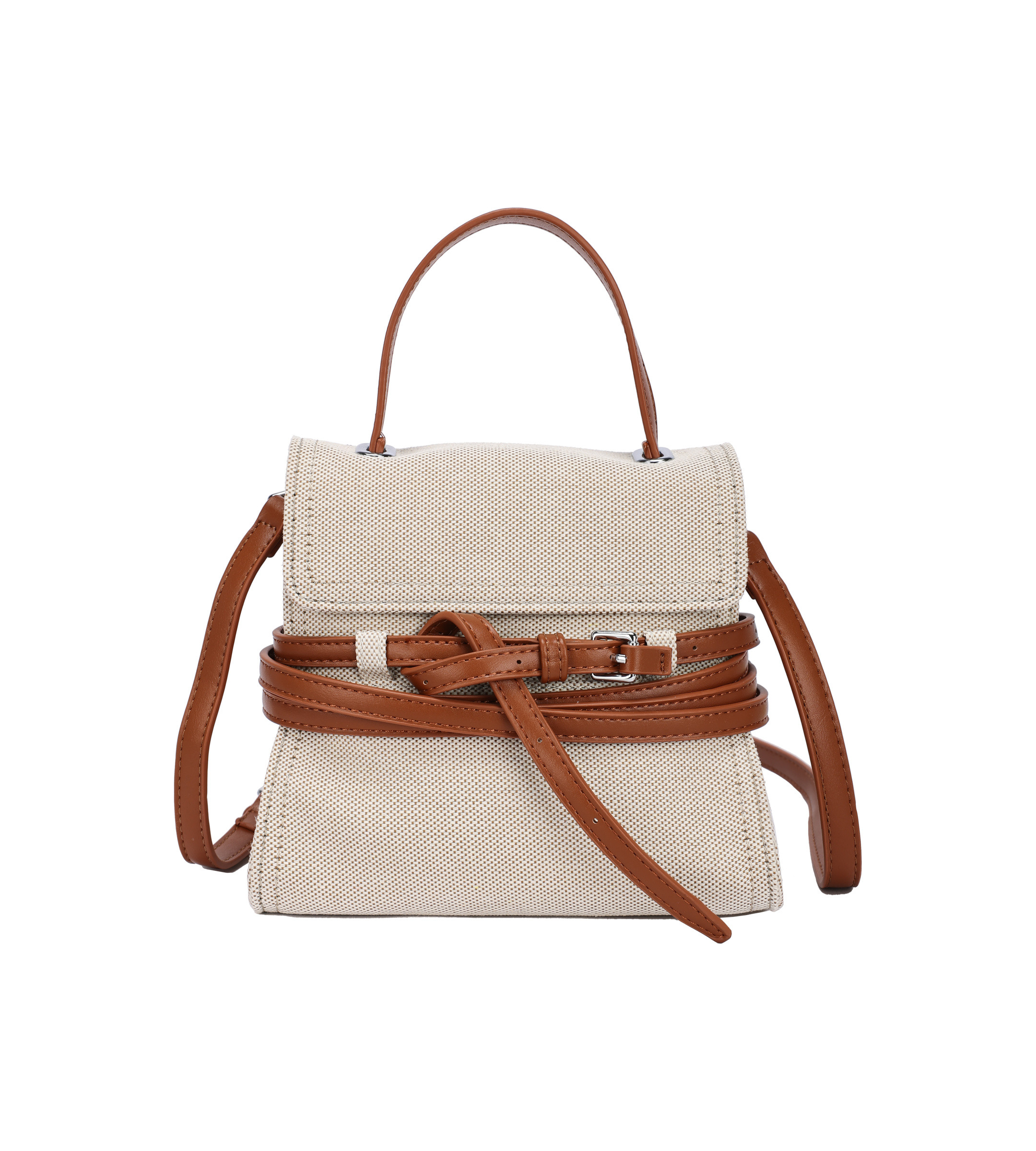 Grossista PHIL - Borsa a mano donna in tessuto effetto paglia con tracolla – mini bag elegante con cintura decorativa stile estivo