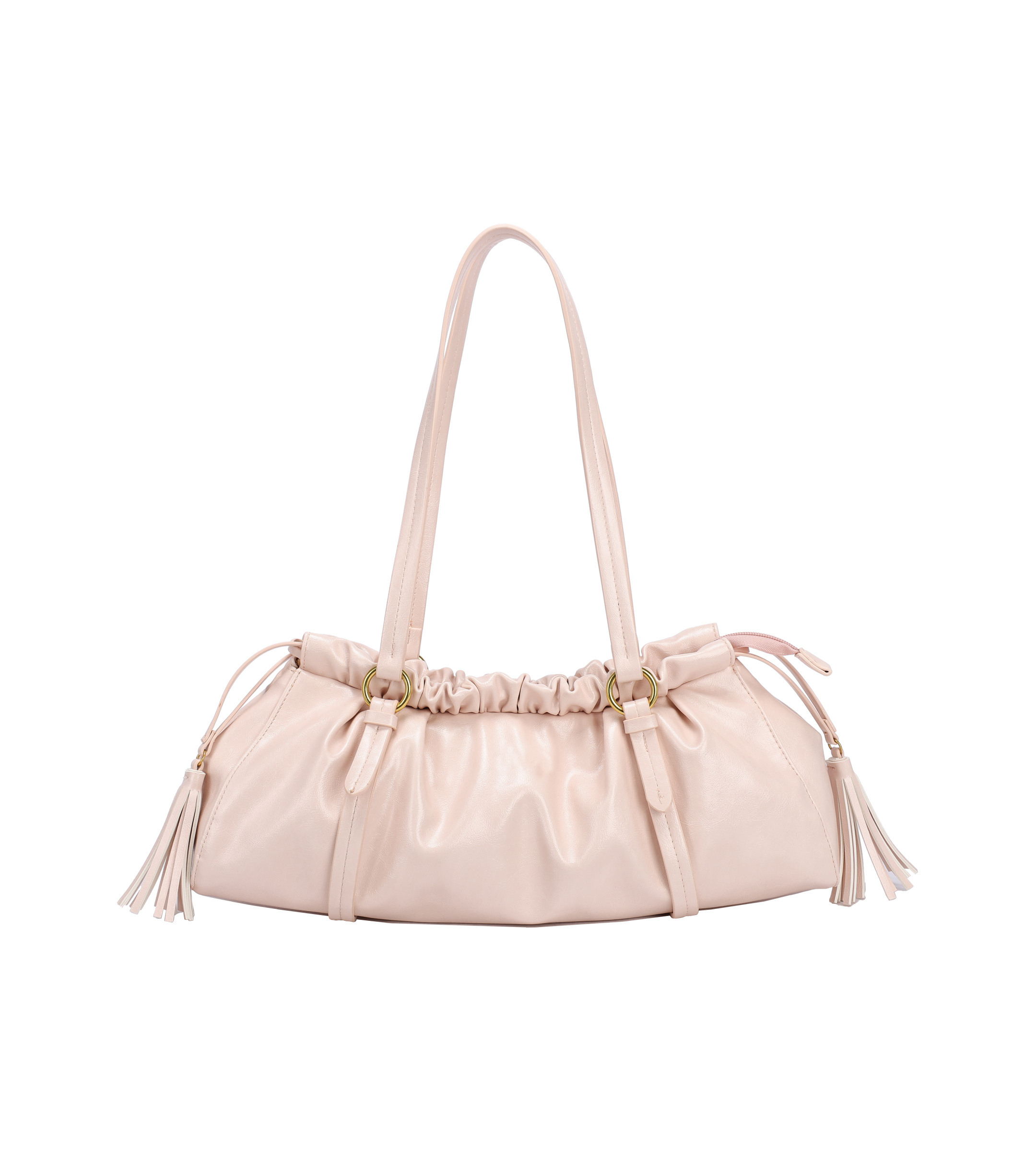Grossista PHIL - Borsa a spalla donna morbida in ecopelle con coulisse – shoulder bag lunga con nappine, stile casual chic