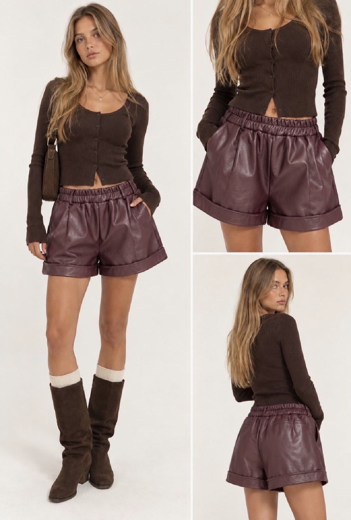 Mayorista PINKA - Shorts de cuero sintético con dobladillo