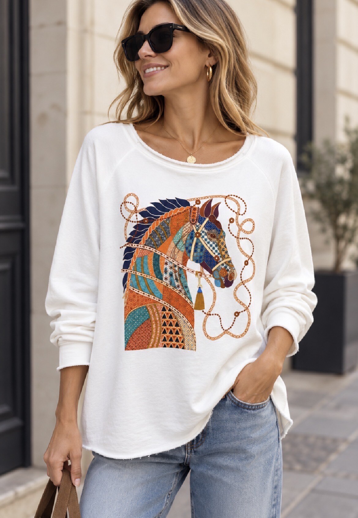 Long-sleeved horse print t-shirt | Paris Fashion Shops