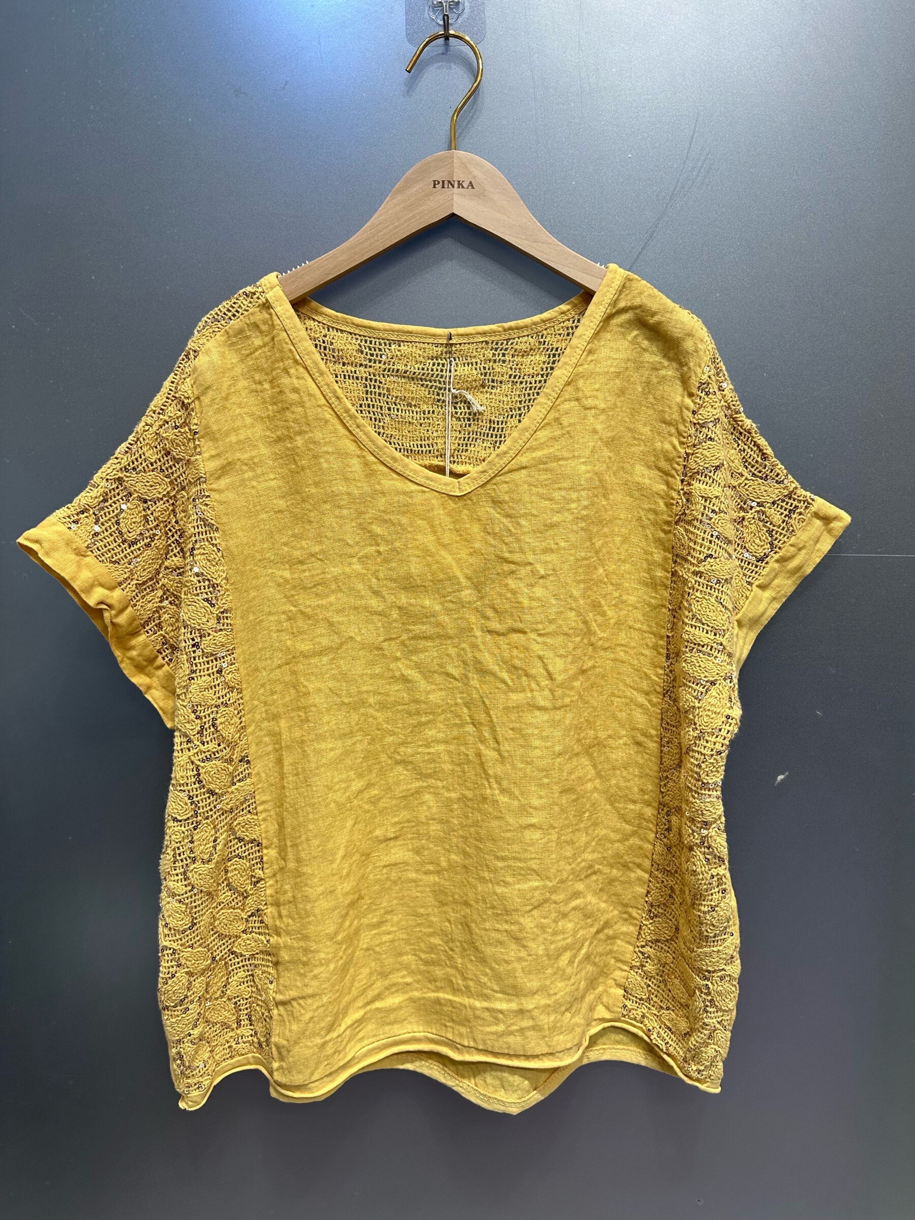 Wholesaler PINKA - T-shirt short sleeve decorated with 100% linen sequins