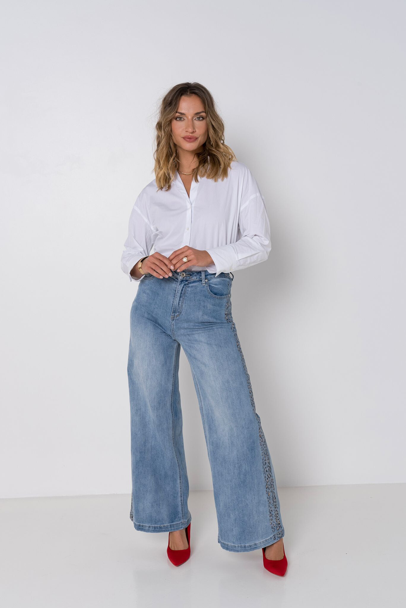 Wholesaler Place du jour - Wide leopard print jeans on the side