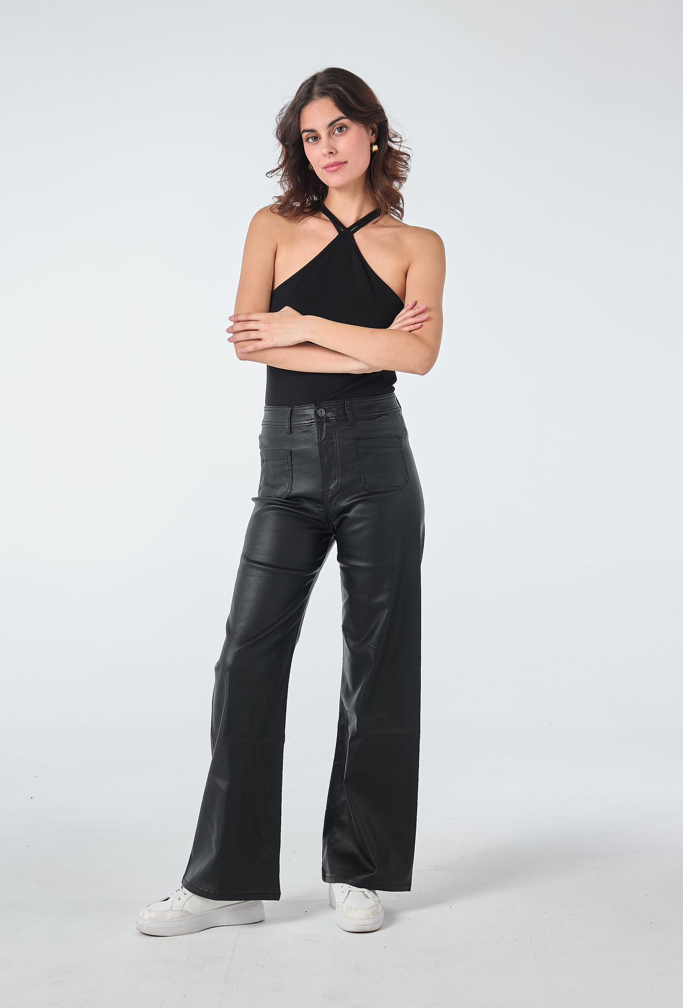 Wholesaler Place du jour - Wide pants with small faux leather patch pockets
