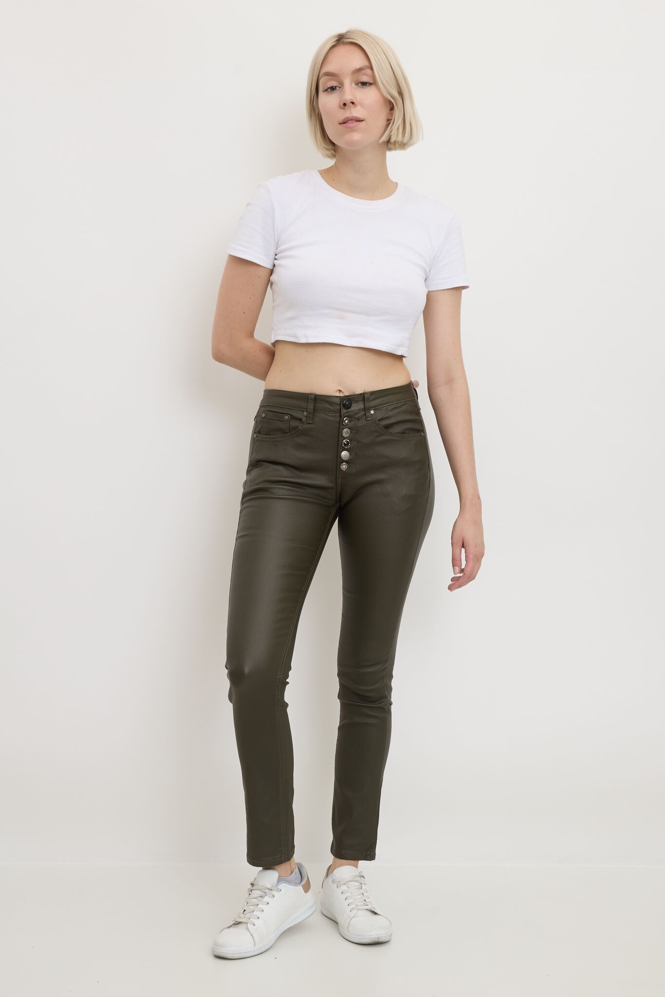 Wholesaler Place du jour - Boyfriend faux leather pants with fancy buttons