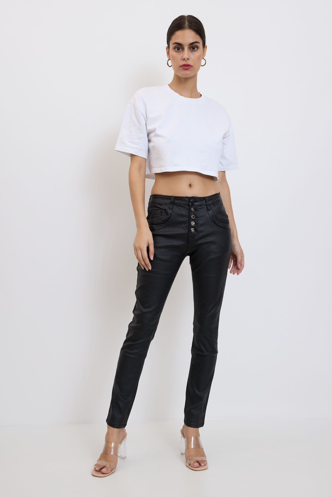 Wholesaler Place du jour - Boyfriend faux leather pants with fancy buttons