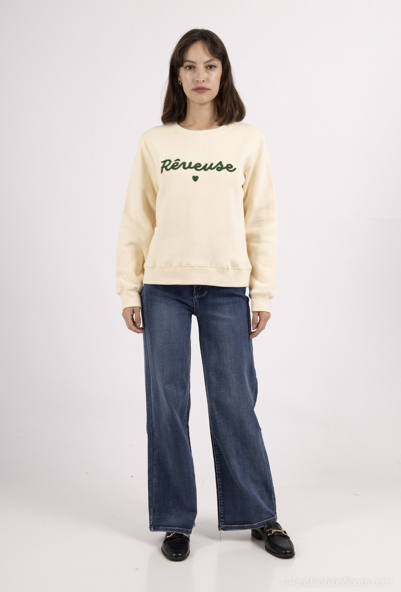 Wholesaler PM Mère & Fille - Heart embroidery lace collar sweatshirt