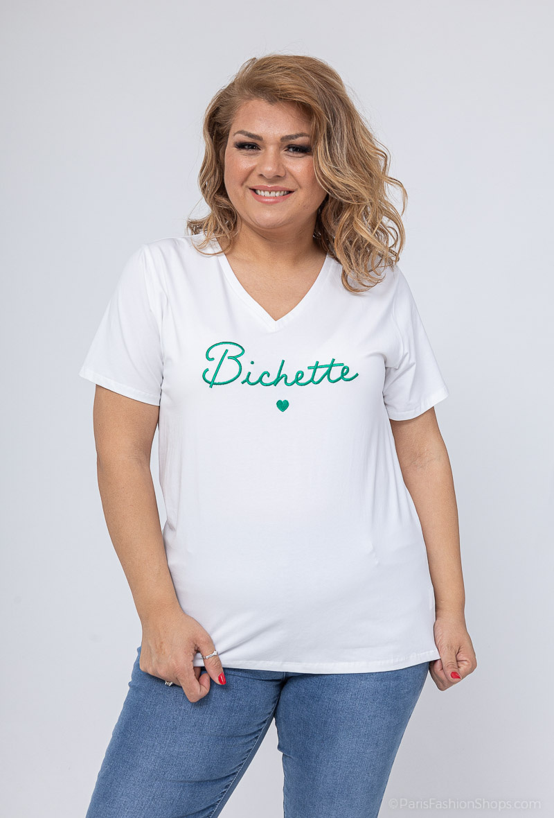 Grossista PM Mère & Fille - Maglietta con scritta "Bichette" Taglia Grande