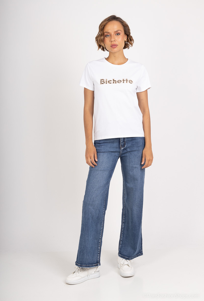 Wholesaler PM Mère & Fille - T-shirt with “Bichette” V-neck inscription