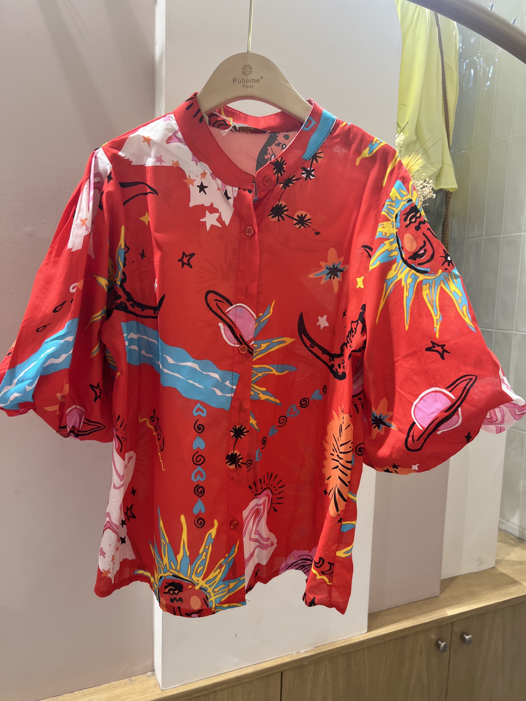 Wholesaler POHÊME - Vintage printed Annah shirt in fluid cotton with sleeve detail