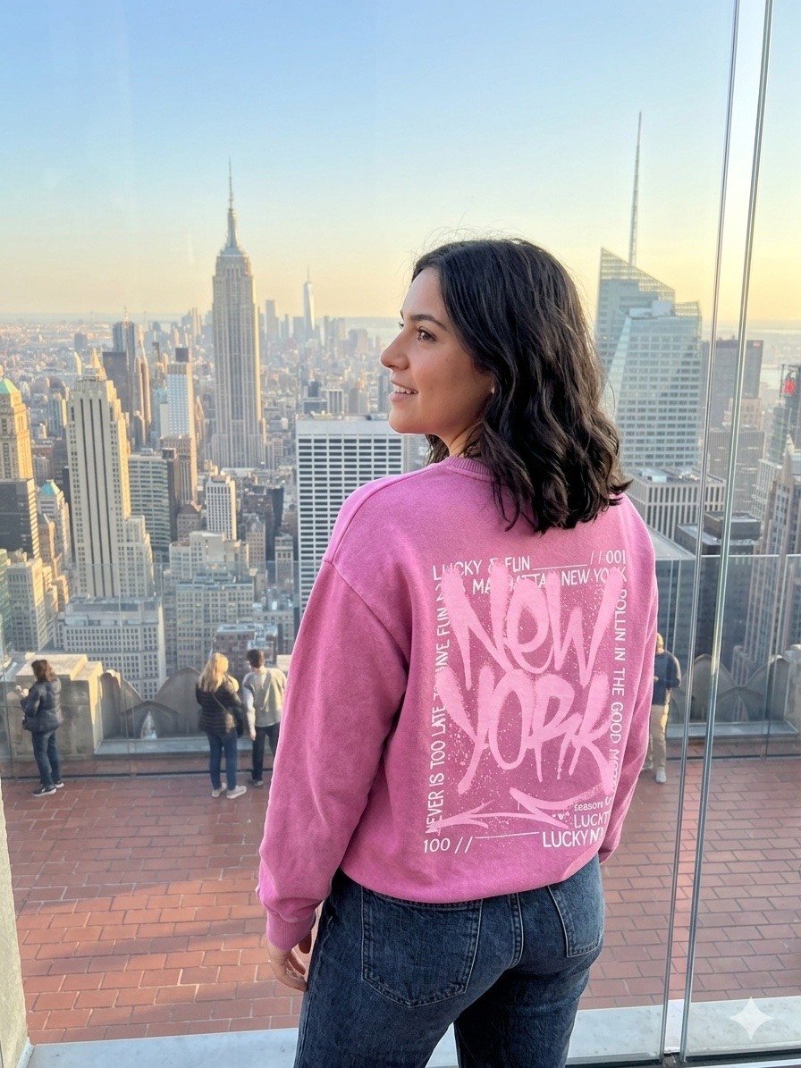 Grossiste POHÊME - Sweat-shirt Lara en denim avec Graphisme dos New York Lucky Fun