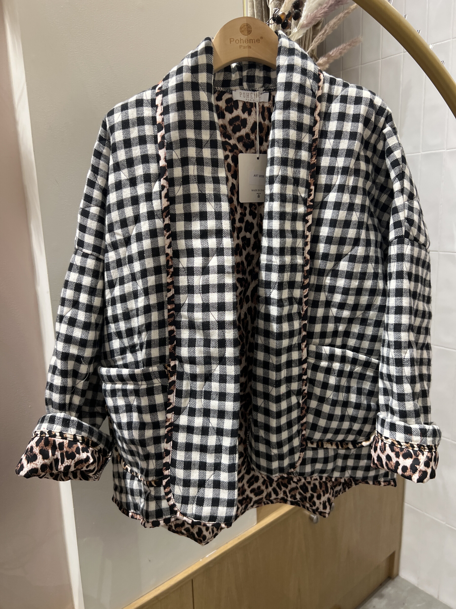 Wholesaler POHÊME - Lorie checked quilted jacket with leopard trim