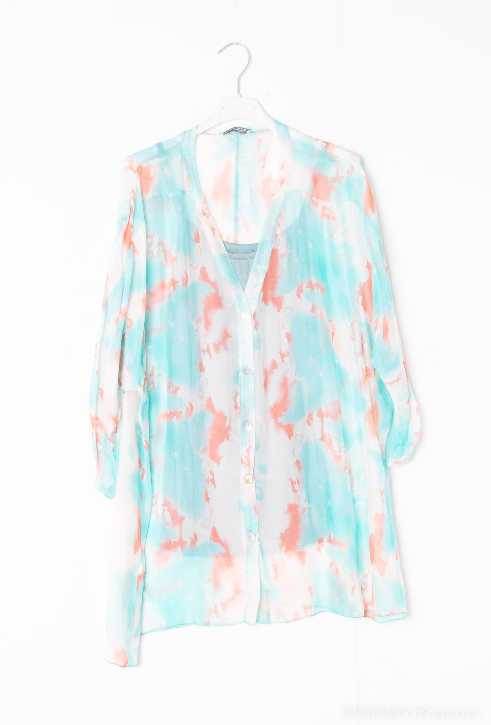 Wholesaler Polita Paris - Silk Top with short sleeves and Digital Print V -neck