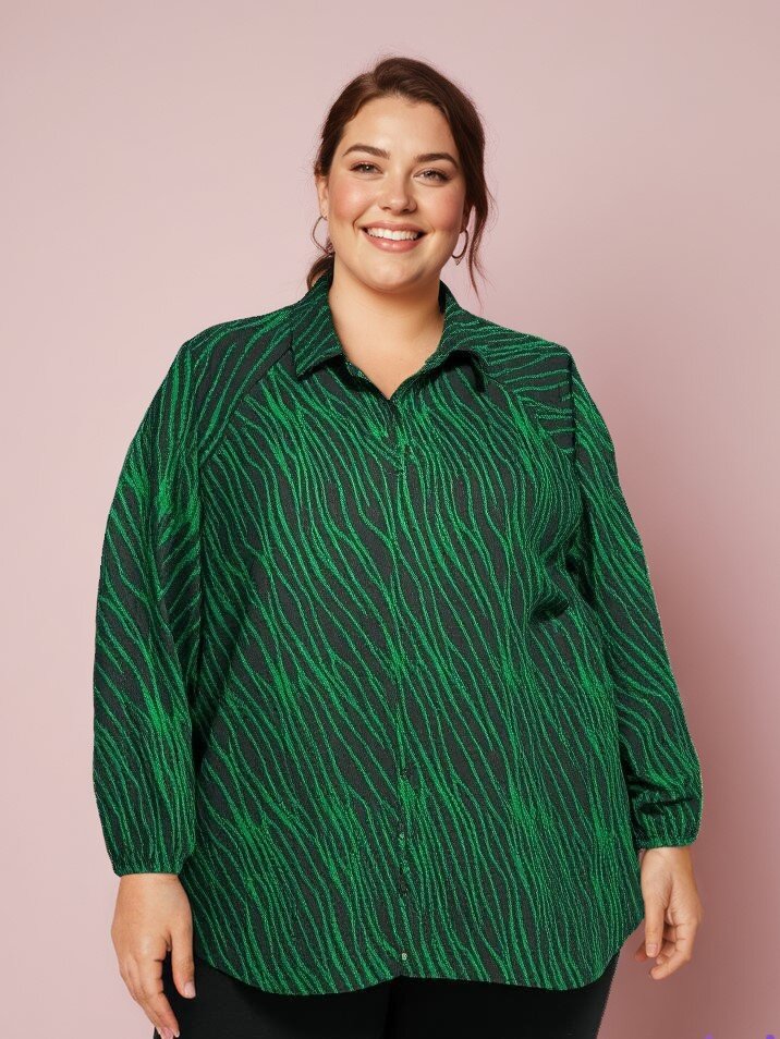 Großhändler Pomme Rouge Paris - Grün bedruckte Bluse (T3748)
