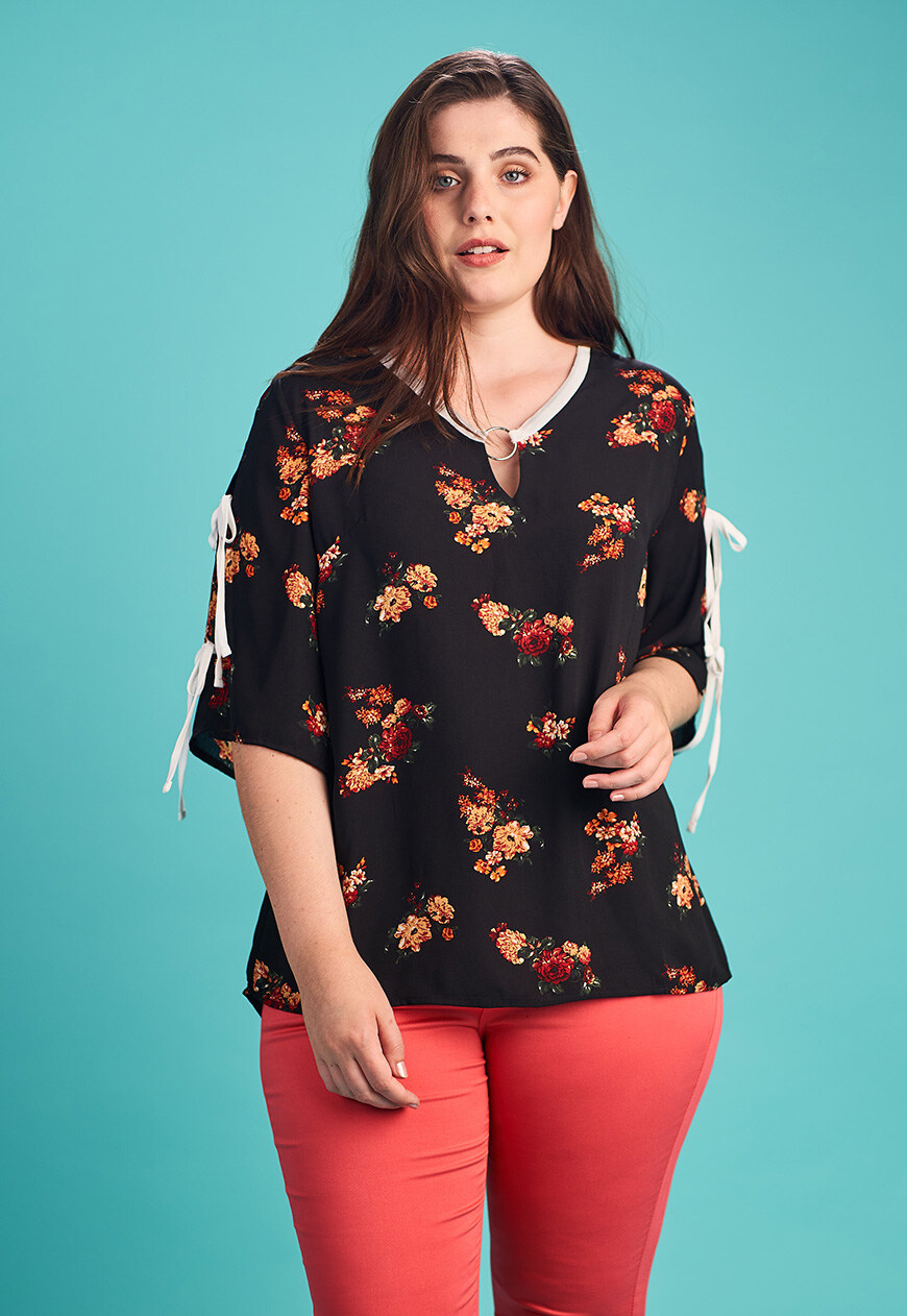 Mayorista Pomme Rouge Paris - Blusa floral con cordones en las mangas (A876)