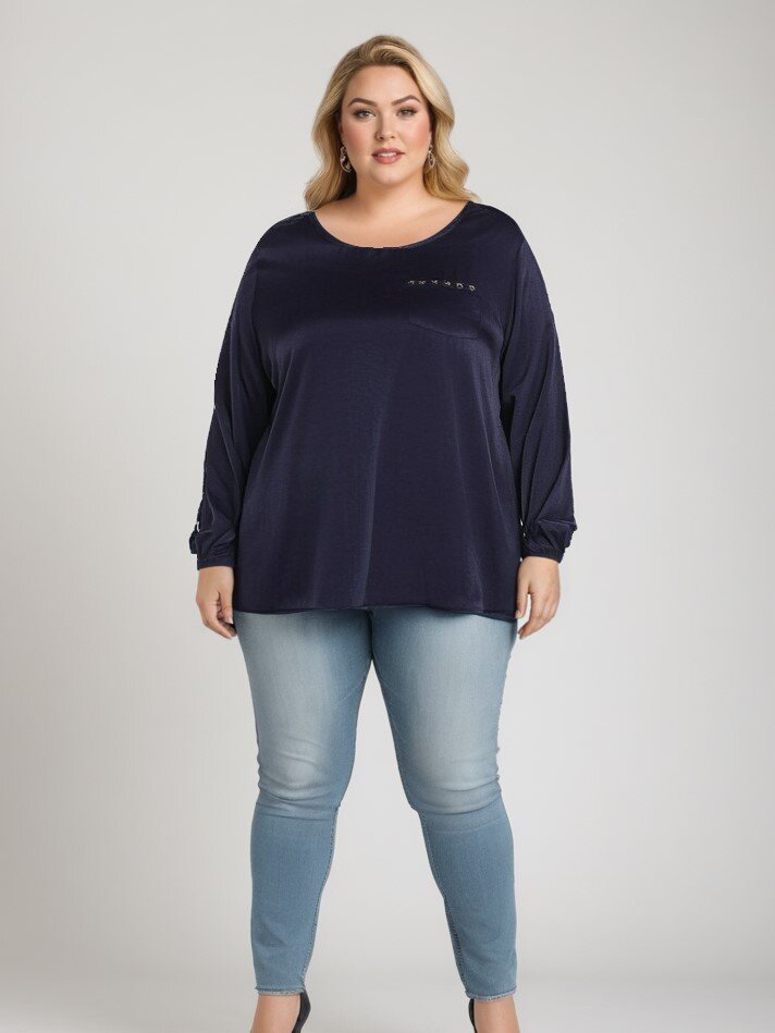 Mayorista Pomme Rouge Paris - Blusa sedosa azul marino (C6175)
