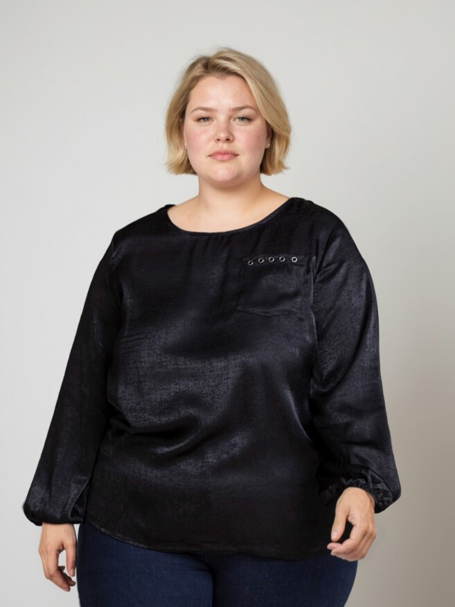 Großhändler Pomme Rouge Paris - Seidige schwarze Bluse (C6175)