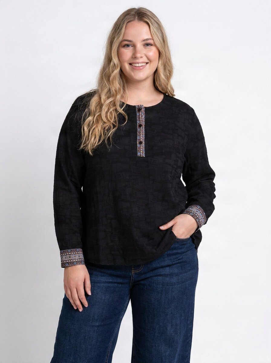 Grossista Pomme Rouge Paris - Blusa nera testurizzata taglia grande