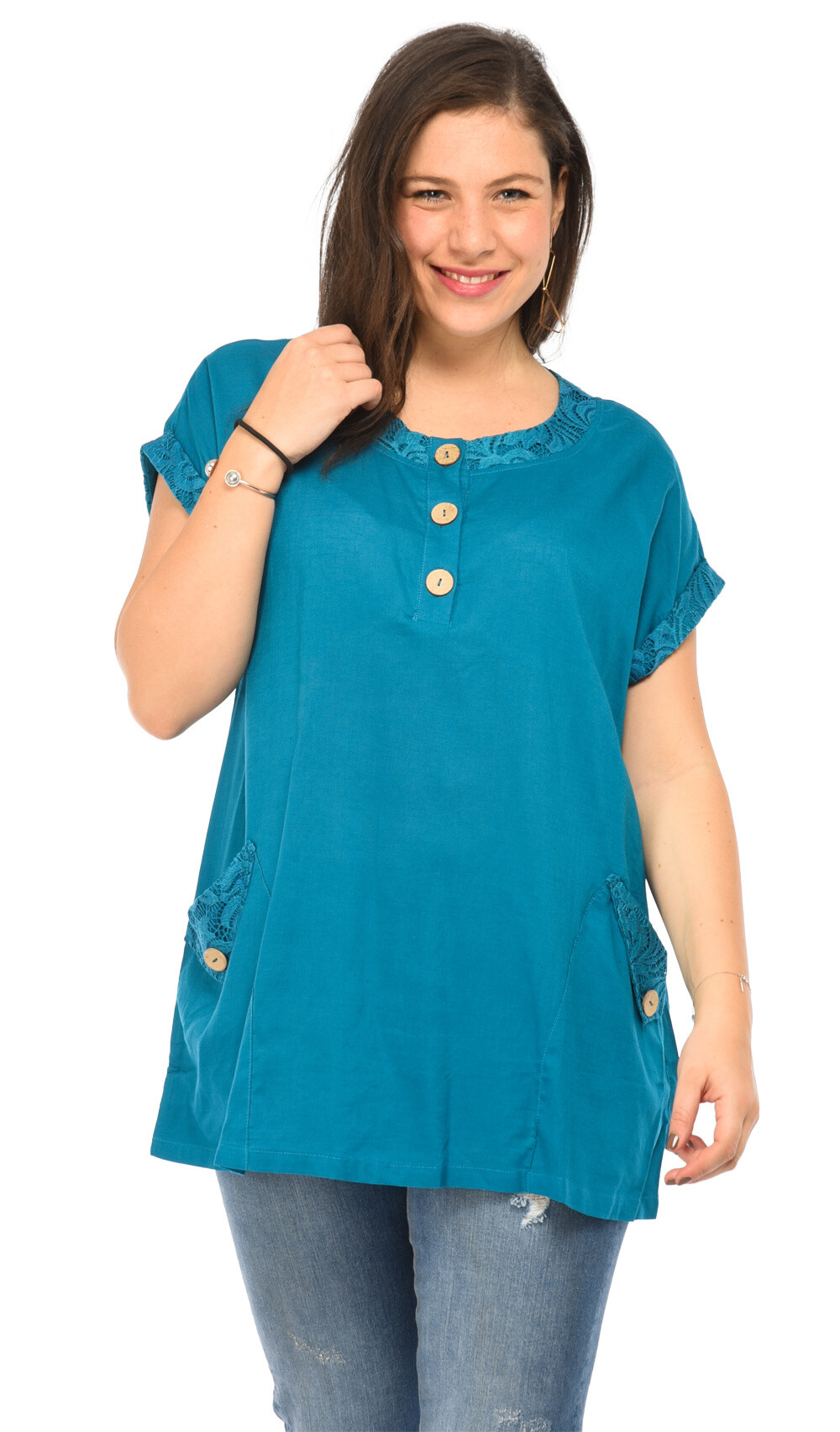 Grossista Pomme Rouge Paris - Tunica blu con pizzo (A587)