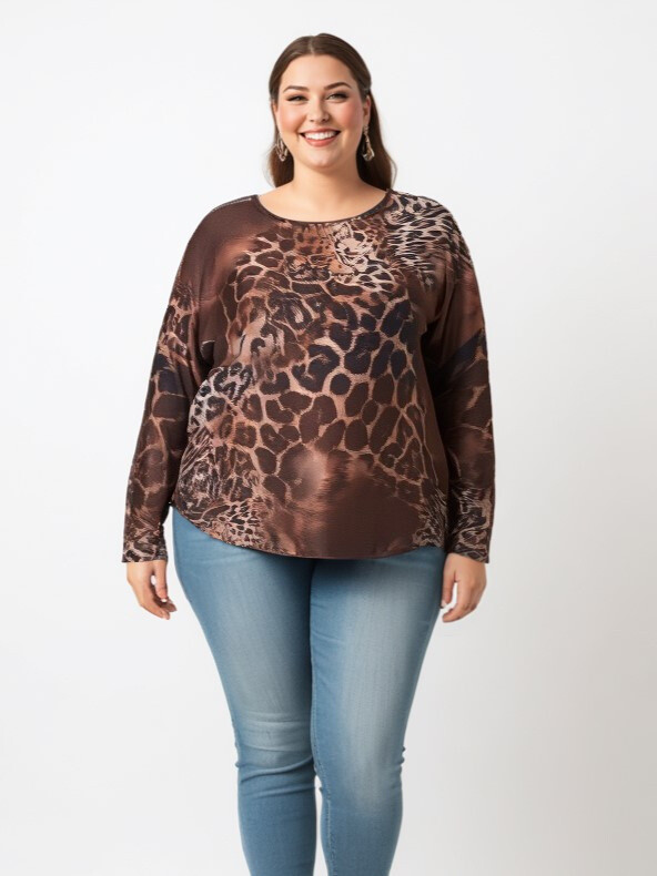 Großhändler Pomme Rouge Paris - Braune Leopardenmusterbluse (T7179A)