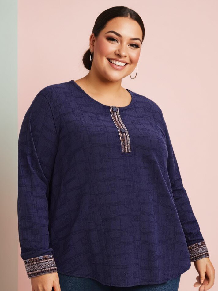 Mayorista Pomme Rouge Paris - Blusa azul texturizada de talla grande (C6239)