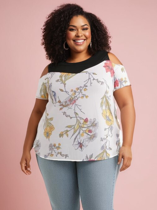 Grossiste Pomme Rouge Paris - Blouse effet superposée fleurie (A988)