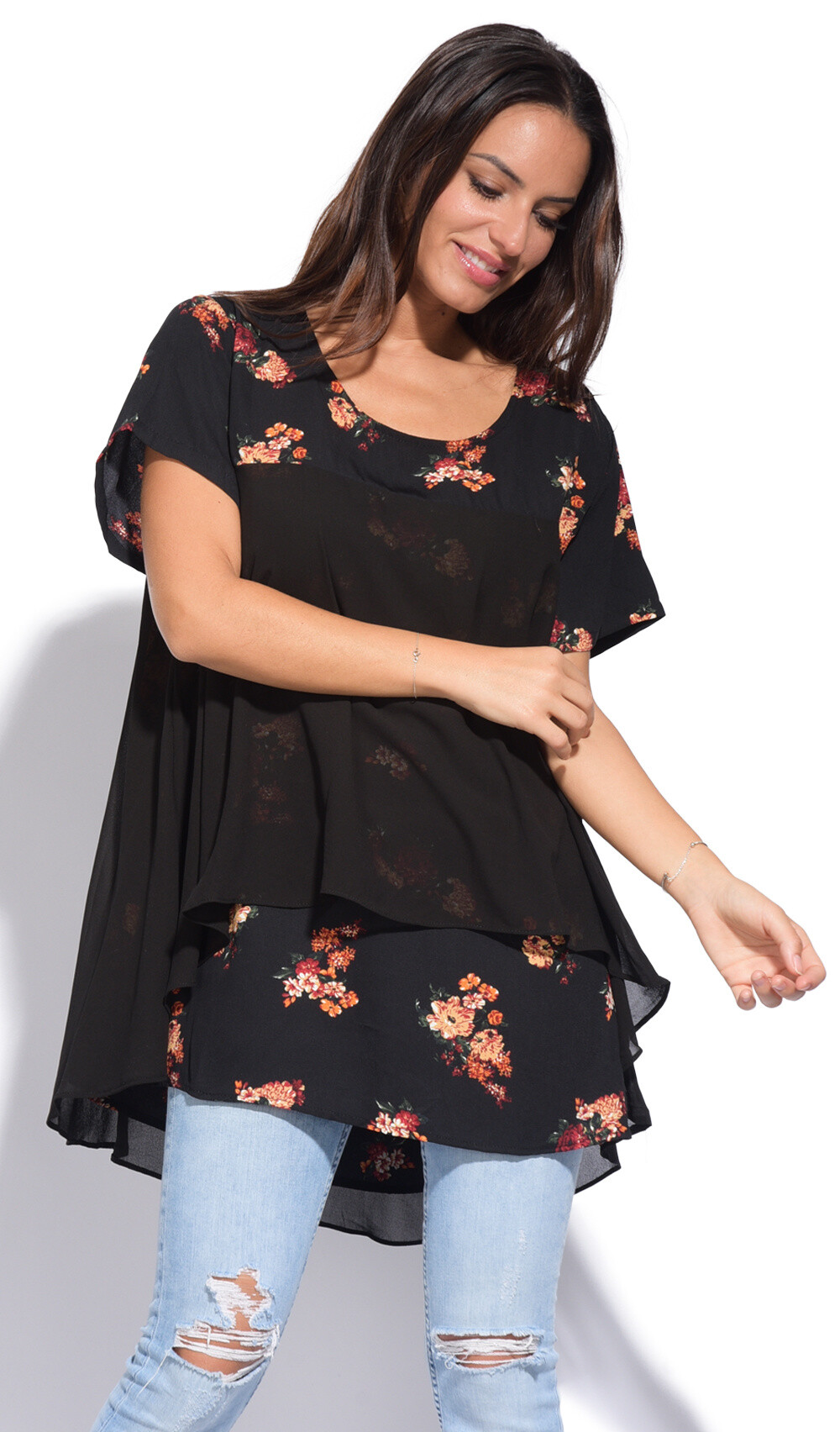 Grossiste Pomme Rouge Paris - Blouse noir effet superposée (A869)