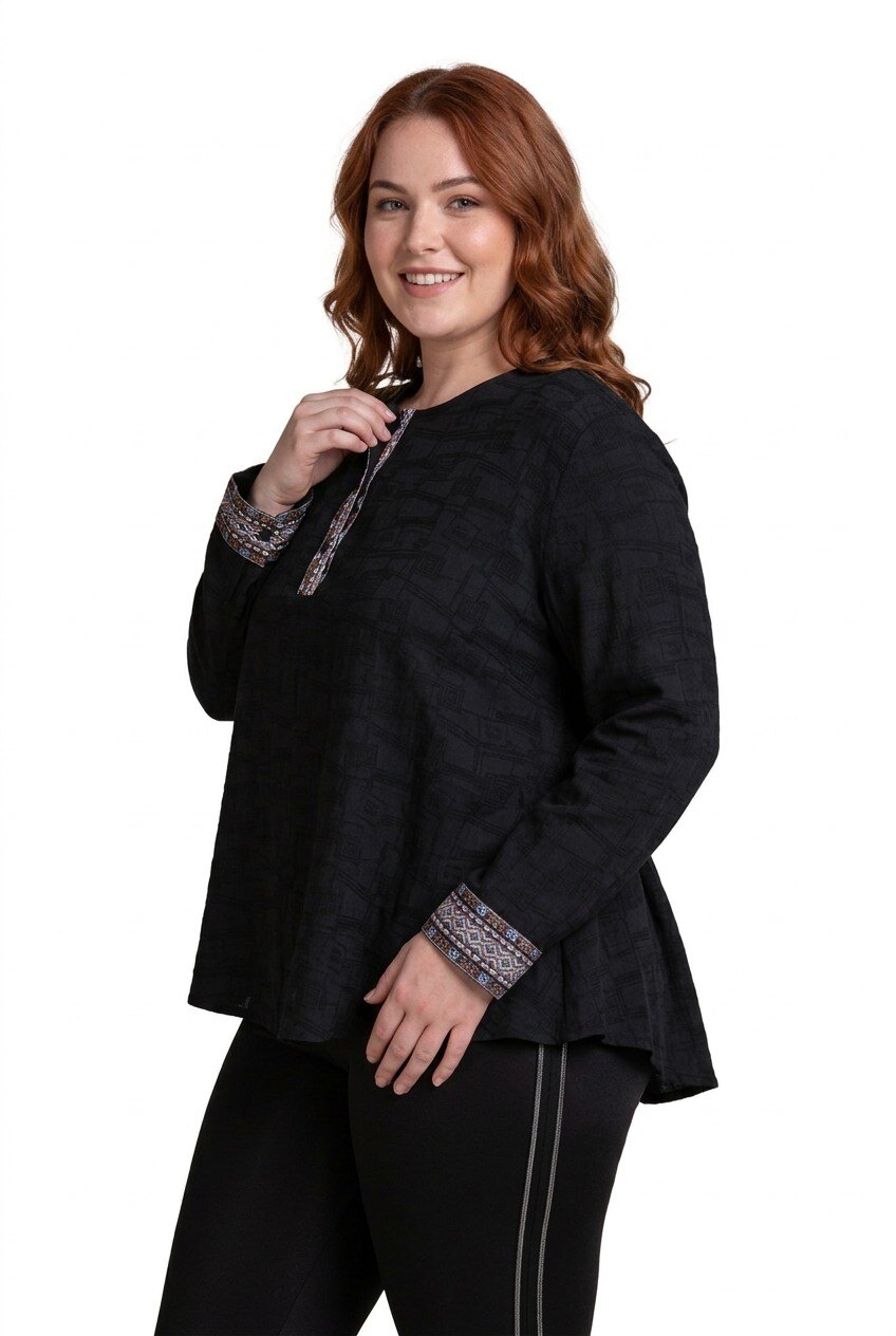 Grossiste Pomme Rouge Paris - Blouse texturé noir grande taille